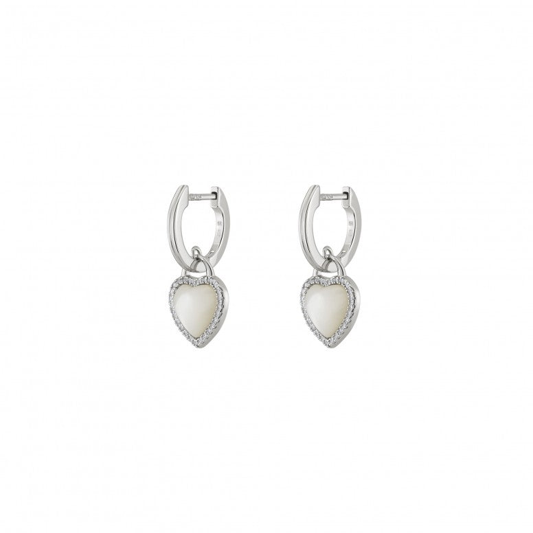 Brincos Unike Heart Mother of Pearl Silver