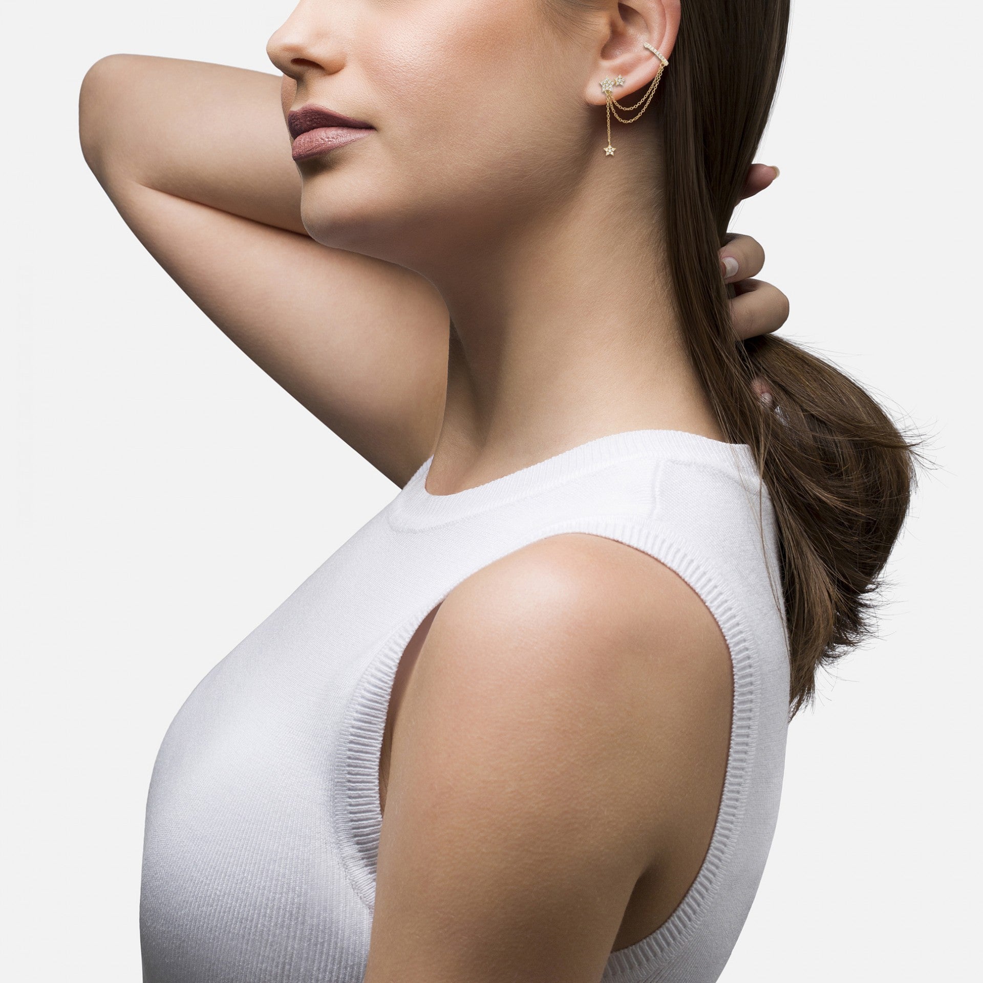 Brincos Unike Matchy Star Chain and Ear cuf Golden