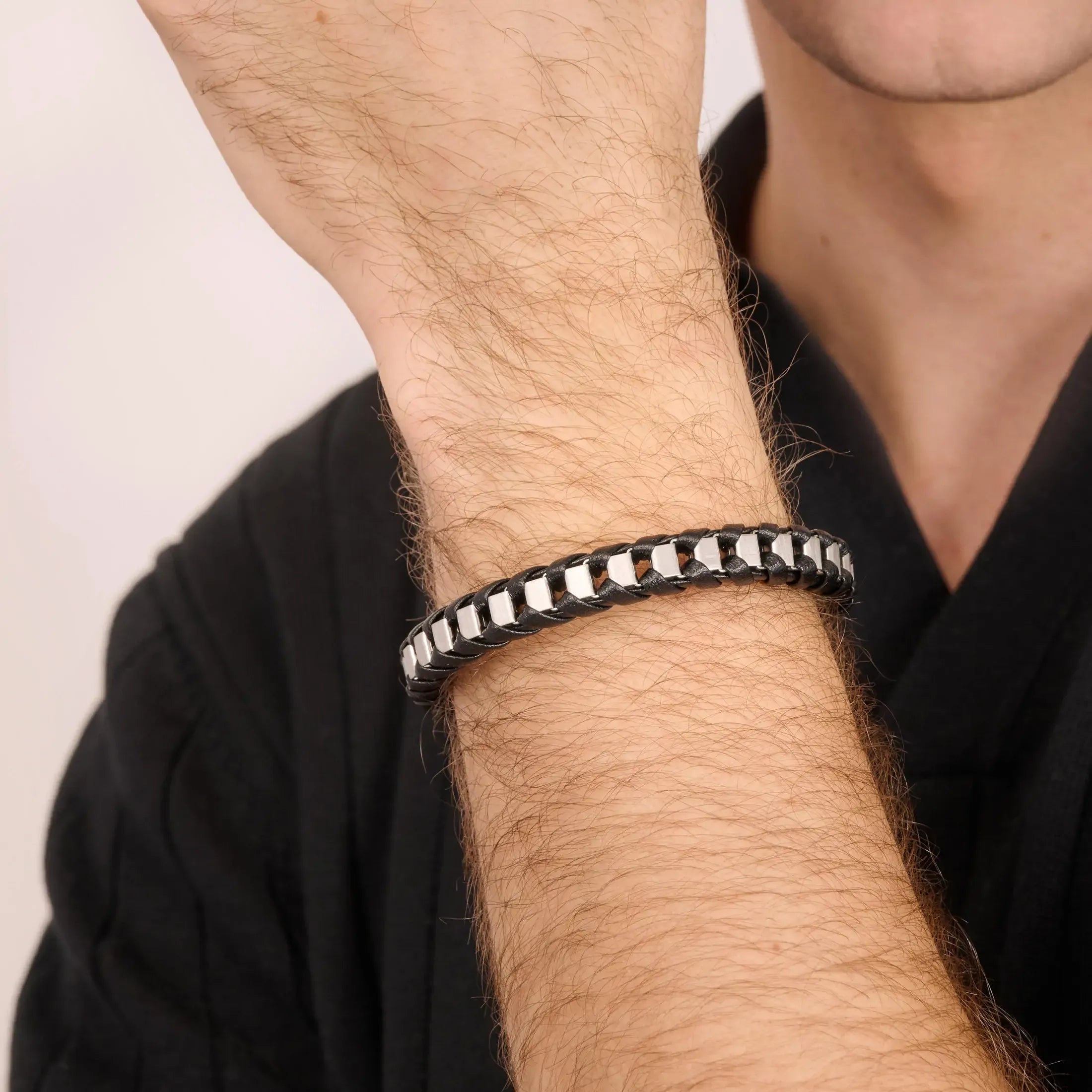 Pulseira Radiant Homem Shadow Link Couro Preto