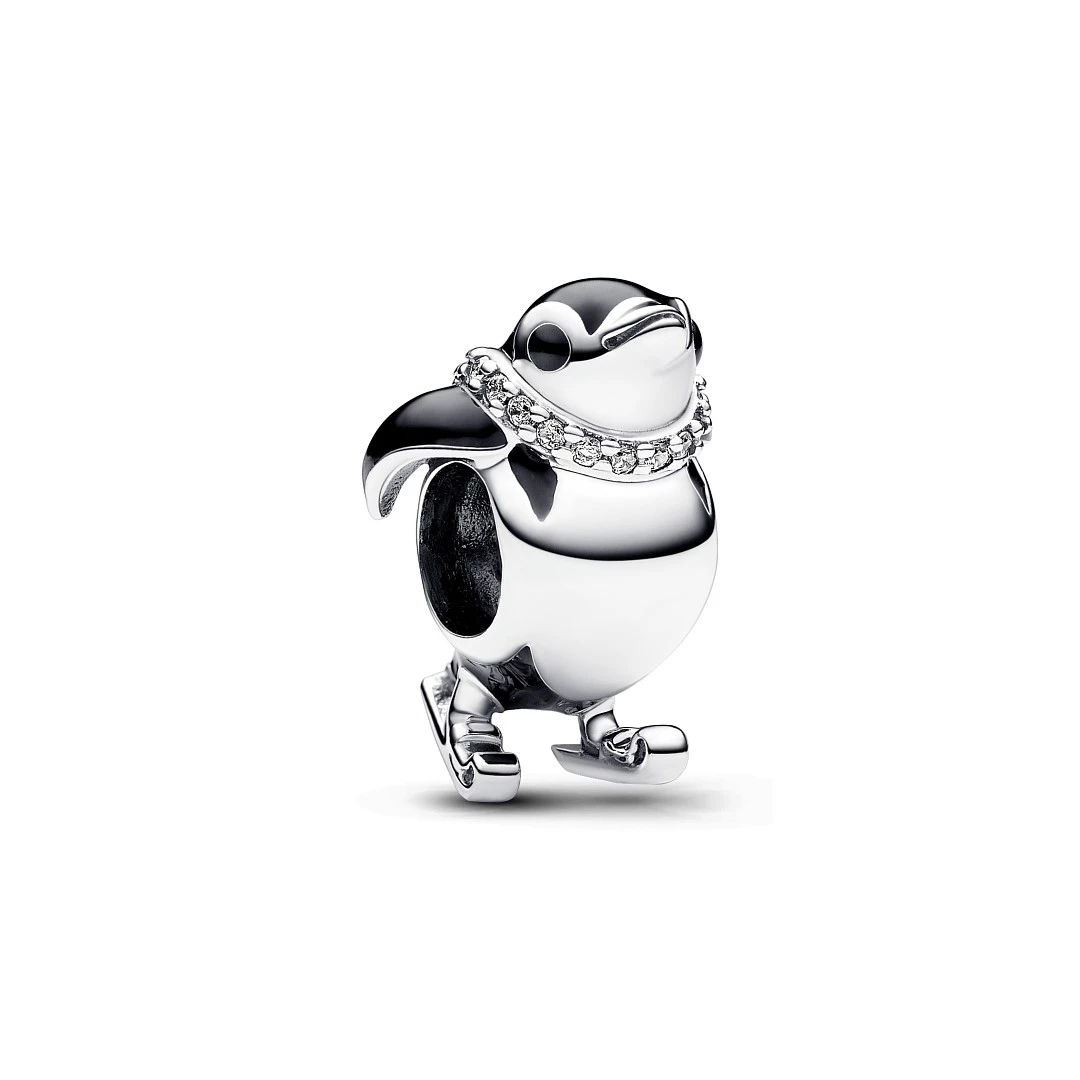 Conta Pandora Skiing penguin sterling silver charm with clear - Ana Joalheiros