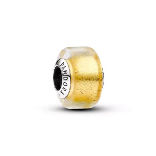 Conta Pandora Sterling silver charm with transparent Murano glass and 24k gold foil - Ana Joalheiros
