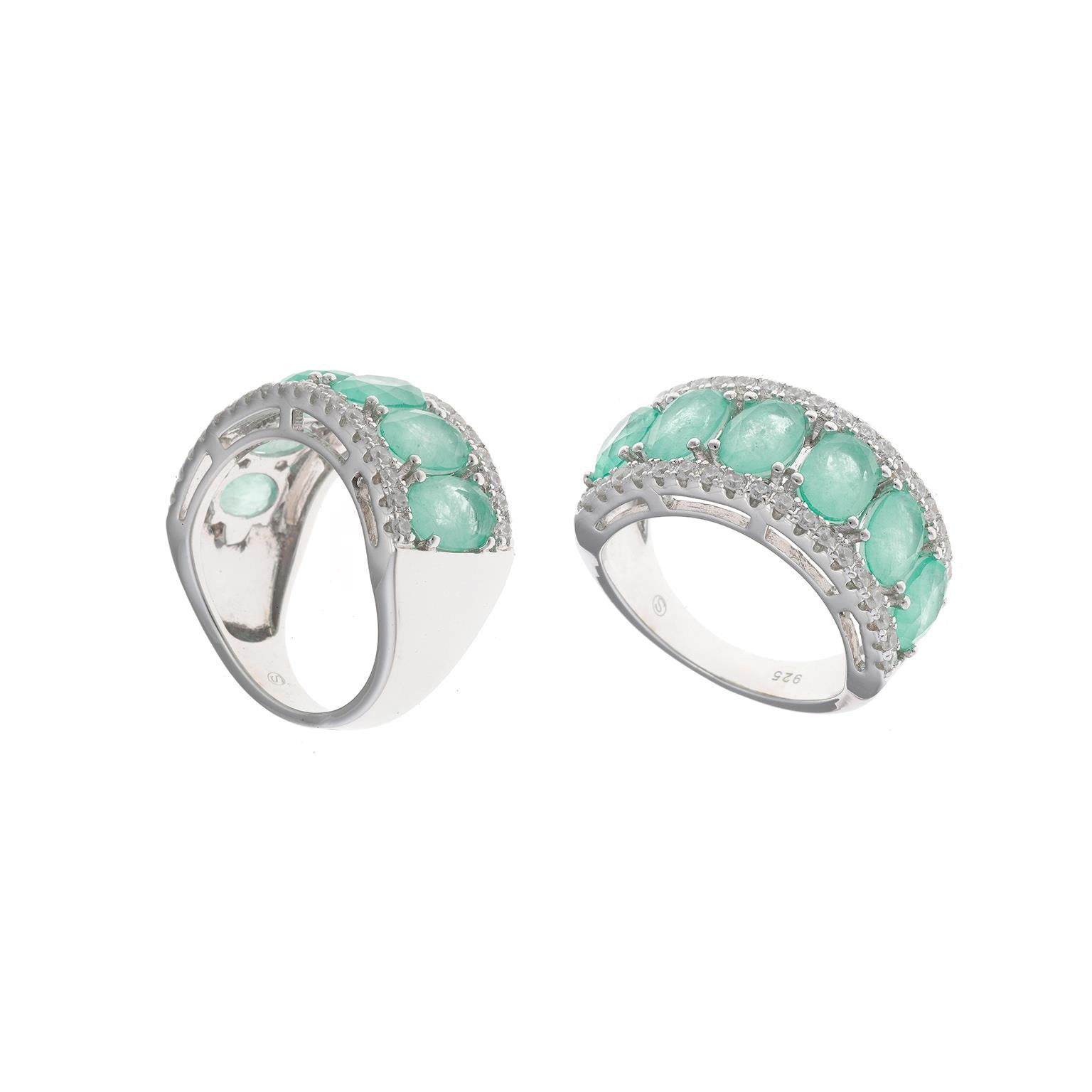 Anel Salvatore Plata Cristal Menta - Ana Joalheiros