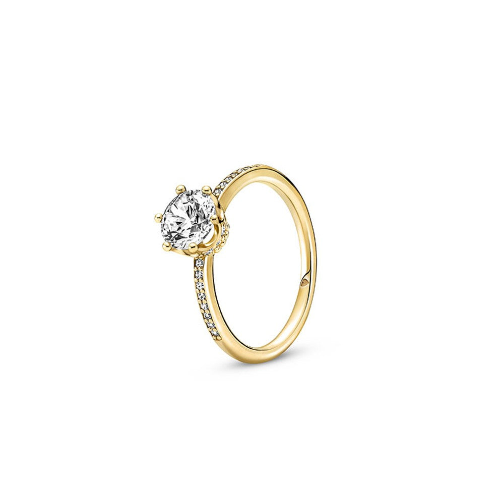 Crown 14k gold-plated ring with clear cubic zirconia