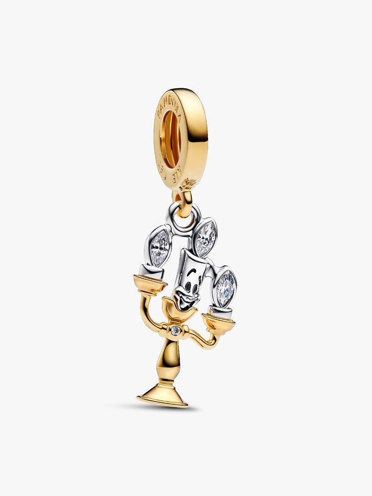 Conta Pandora Pendente Lumiere Bela e o Monstro Disney Prata, Revestimento de ouro 14k