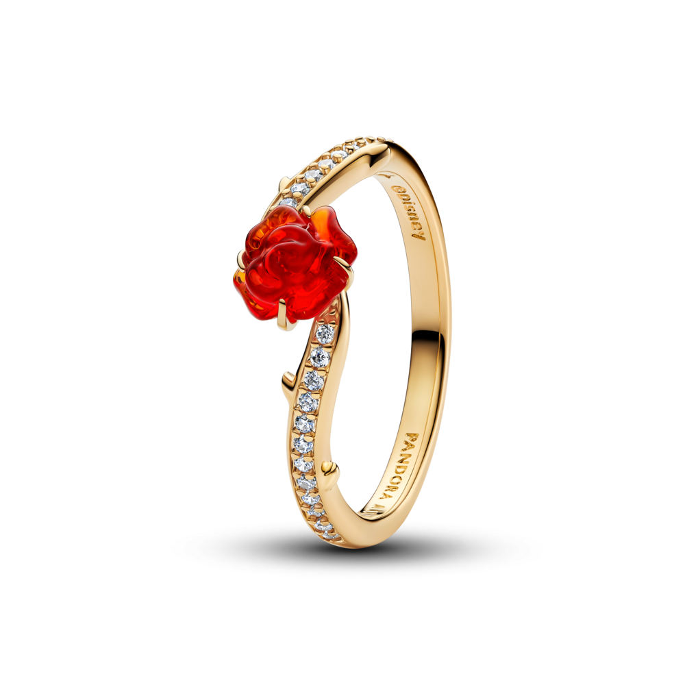 Anel Pandora Disney Beauty and The Beast Rose 14k gold-plated ring