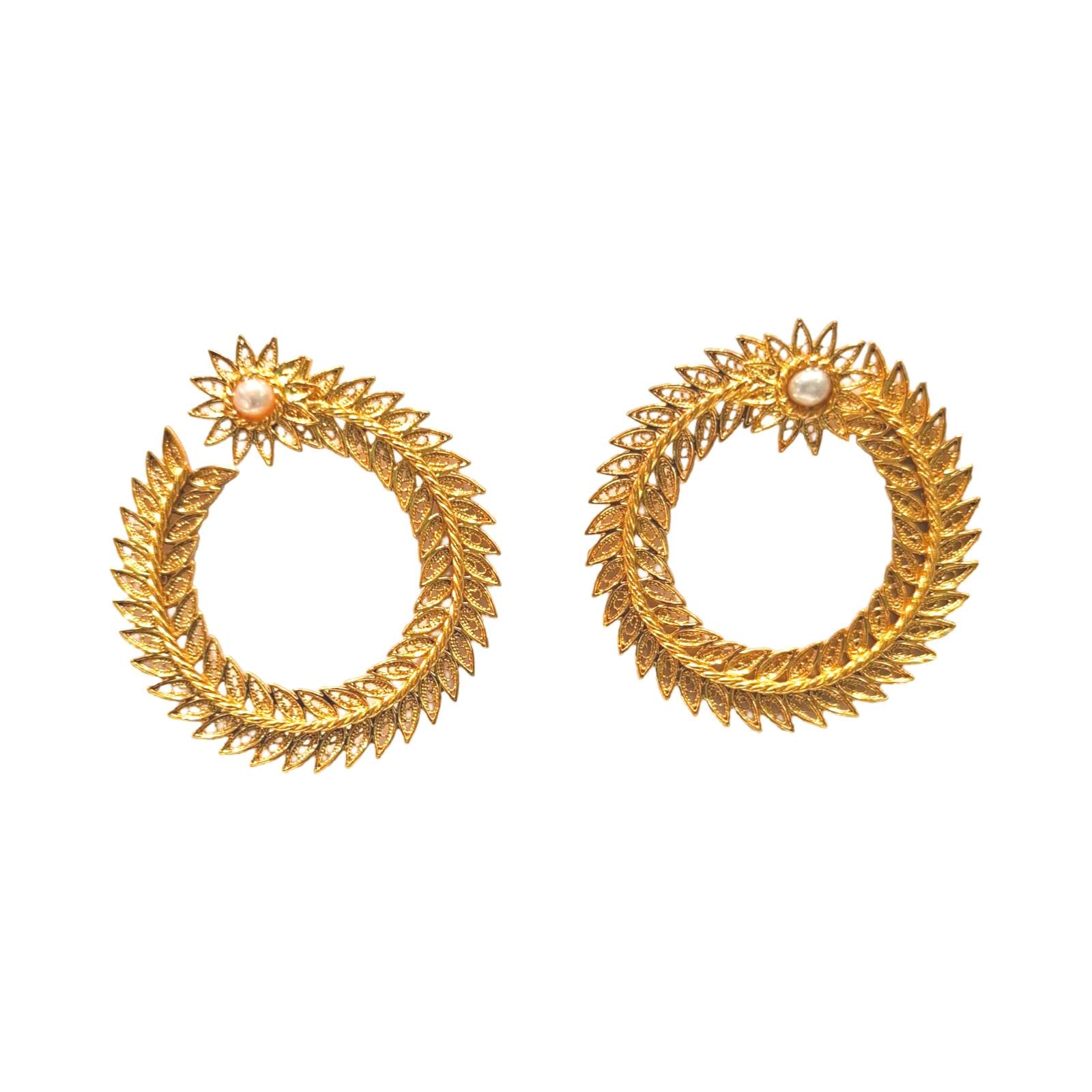 Filigree Pearl Spike Hoop Earrings