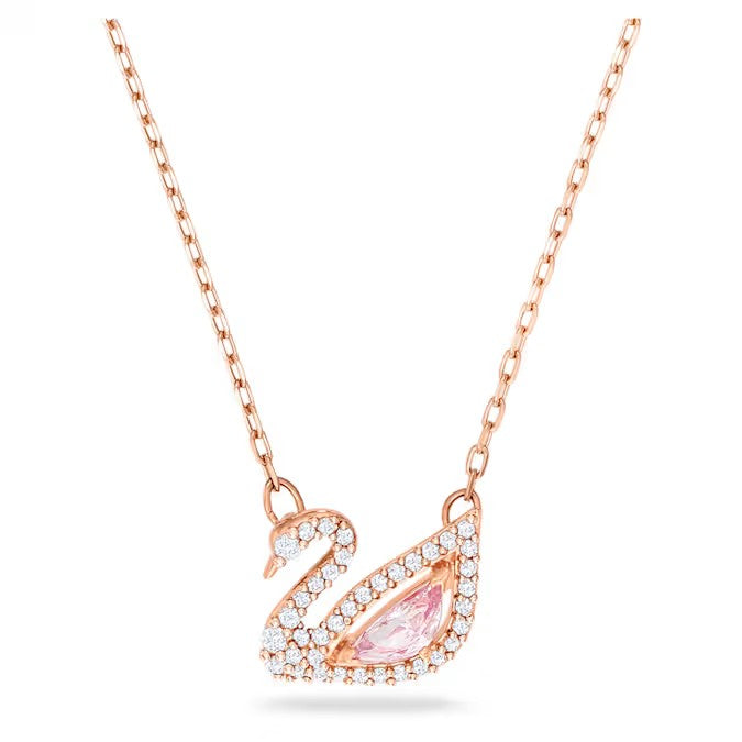 Colar Swarovski Cisne, Rosa, Lacado a rosa dourado