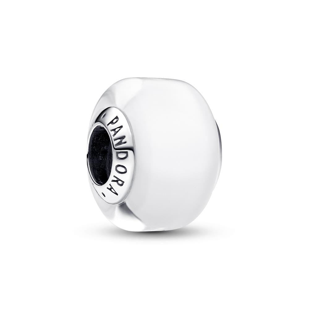 Contas Pandora Sterling silver charm with white Murano - Ana Joalheiros