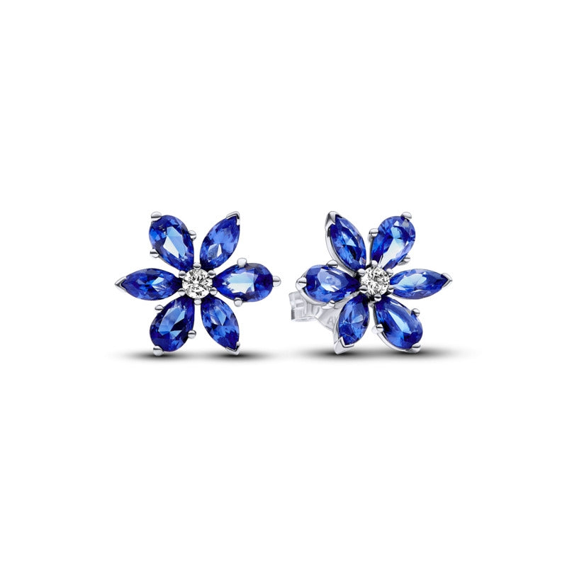 Brincos Herbarium cluster sterling silver stud earrings with princess blue crystal - Ana Joalheiros
