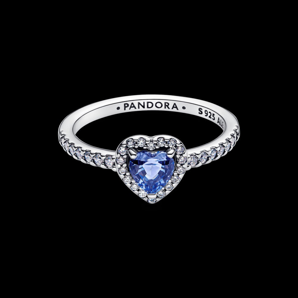 Anel Pandora Coracao Azul Elevado PRata Lei