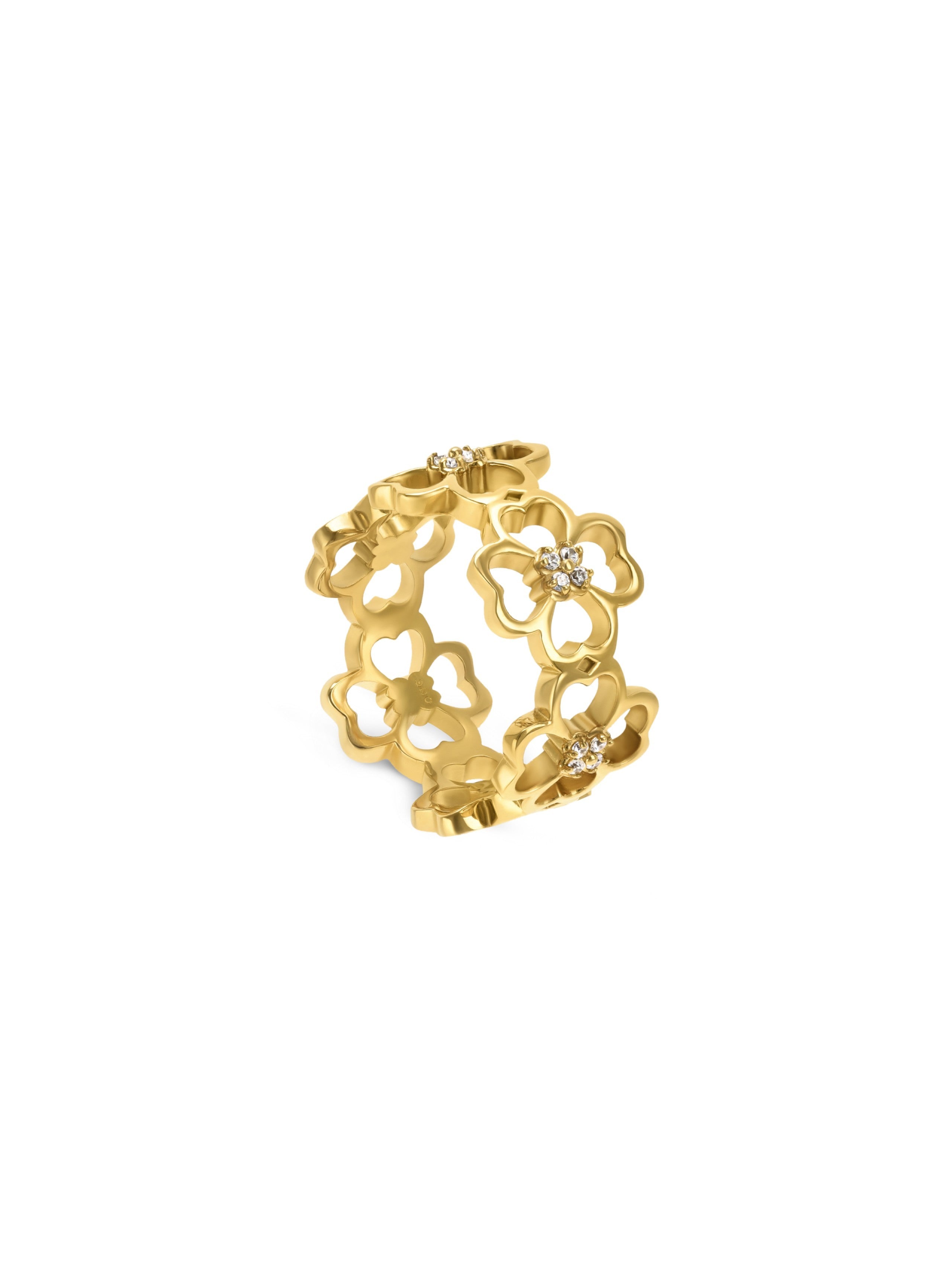 Ana Joalheiros - Anéis One - Anel dourado One Bliss Crystal OJBLR01G-6 Trevo Zirconias