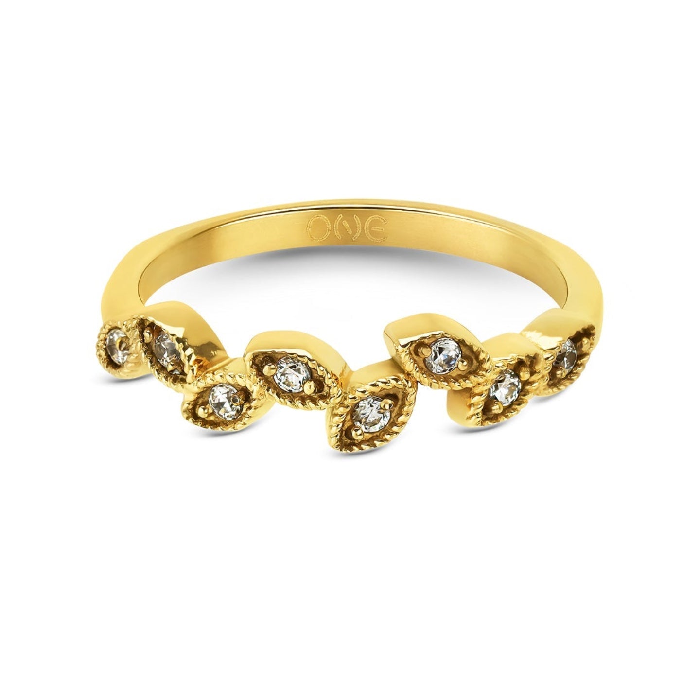 Ana Joalheiros - Anéis One - Anel dourado One Ophelia Crystal Golden OJATR02D-7 