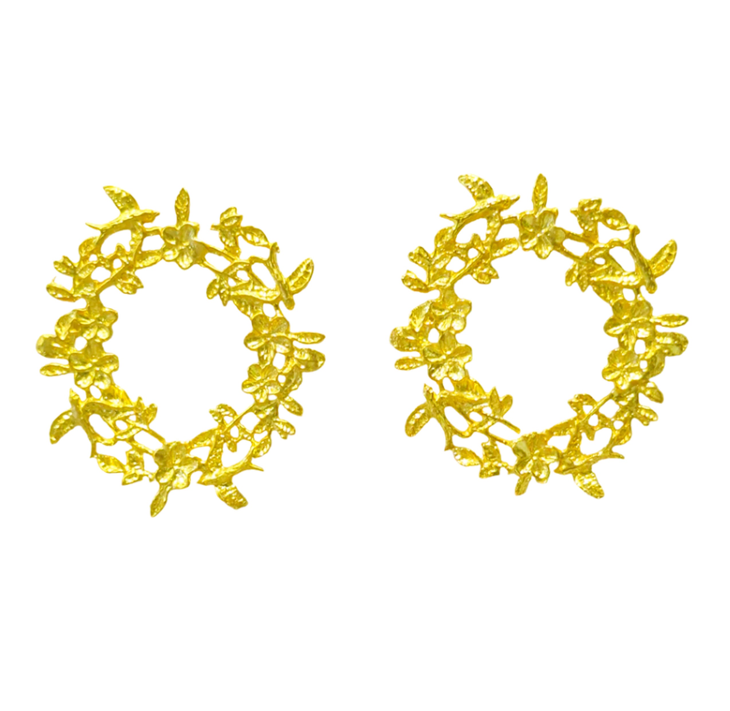 BRINCO Ana Joalheiros PRATA RODA C/FLORES+RAMOS FOLHAS+ANDORINHAS - Ana Joalheiros