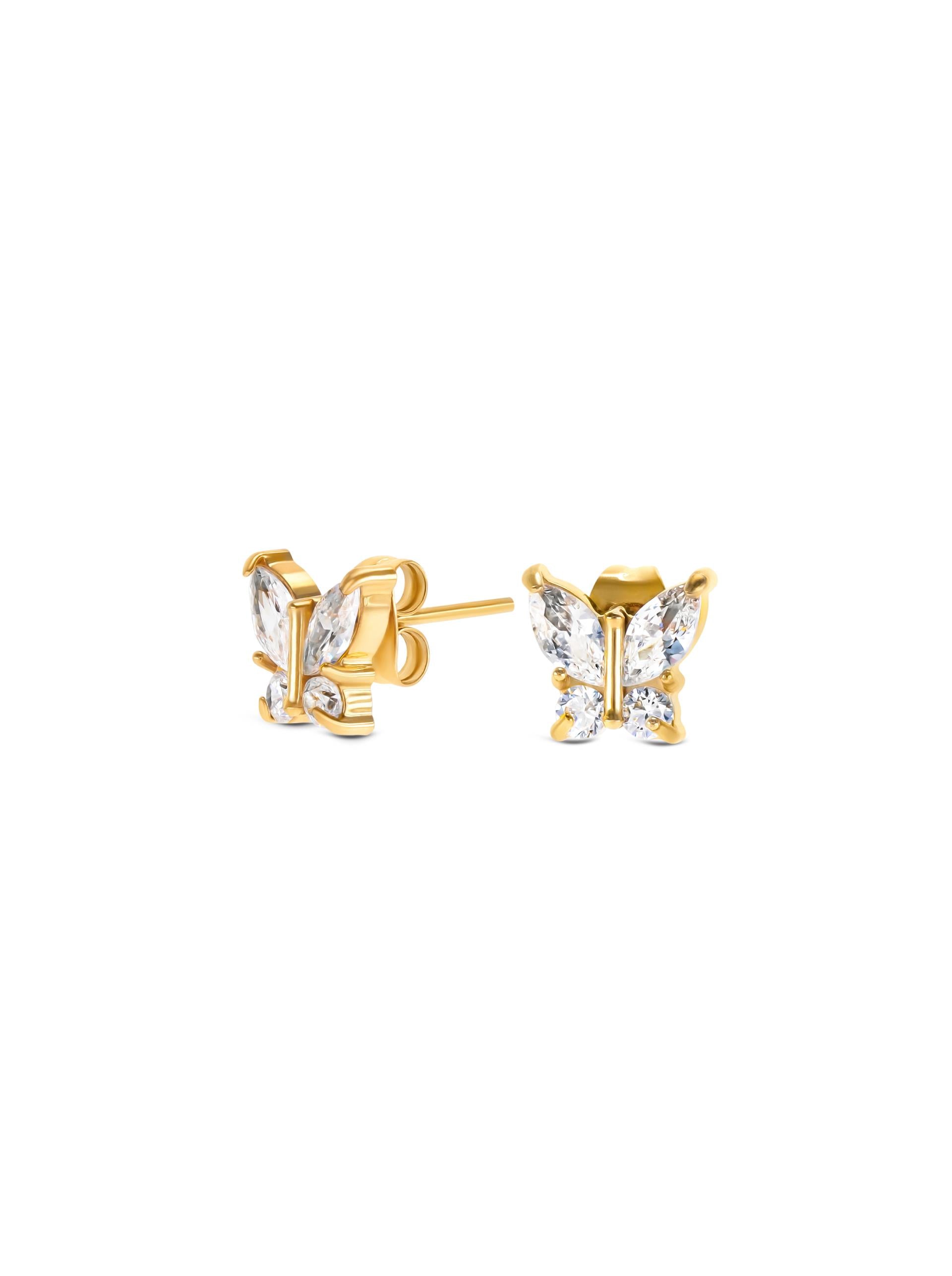 Ana Joalheiros - Brincos Dourados - Brincos One Butterfly Crystal Golden OJBE03G Borboleta