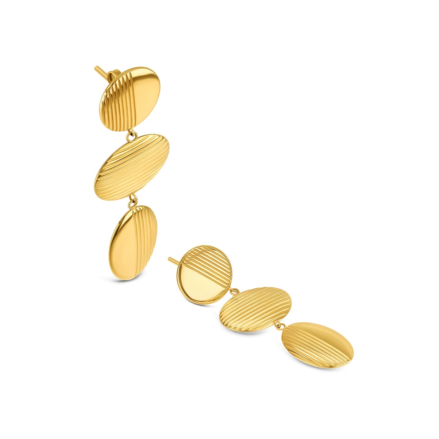 Ana Joalheiros - Brincos Grandes Dourados - Brincos One Plissé Long Golden OJPLE01G 