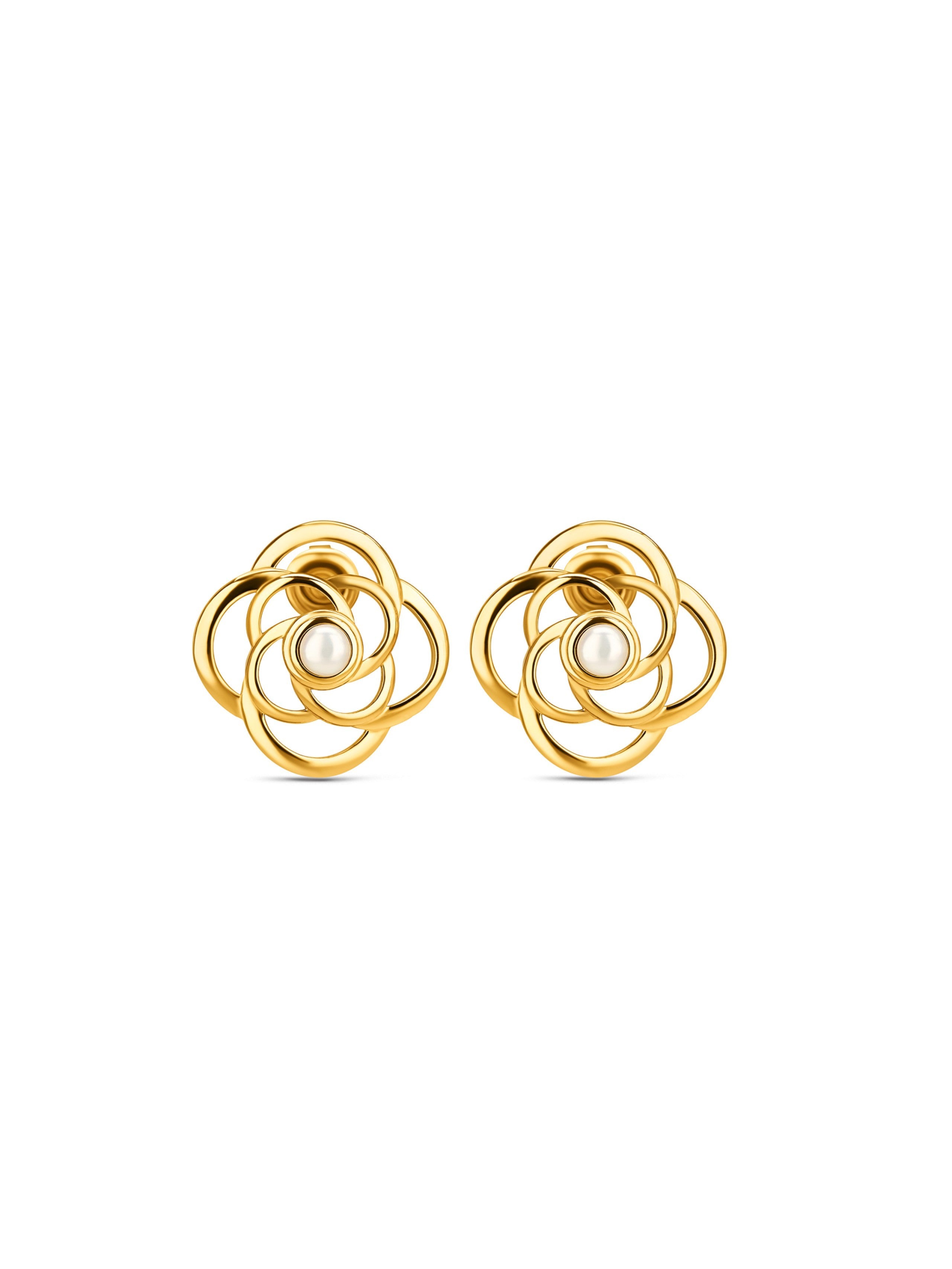 Ana Joalheiros - Brincos Dourados - Brincos One Rose Blossom Pearl Golden OJRE04D 