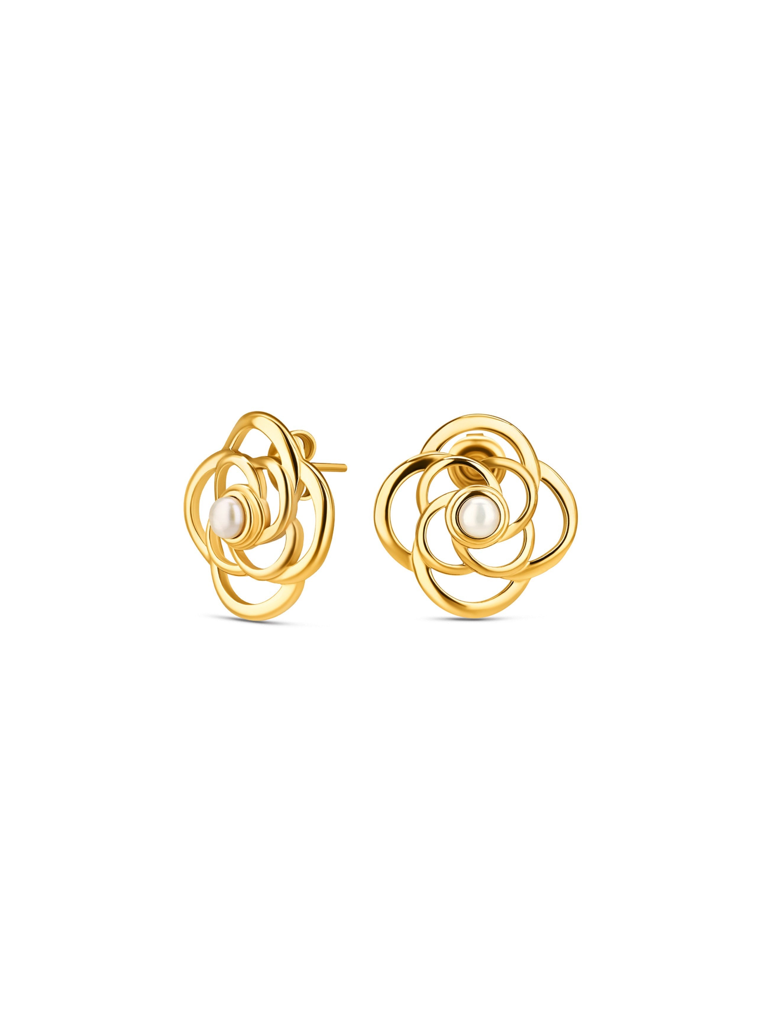 Ana Joalheiros - Brincos Dourados - Brincos One Rose Blossom Pearl Golden OJRE04D 