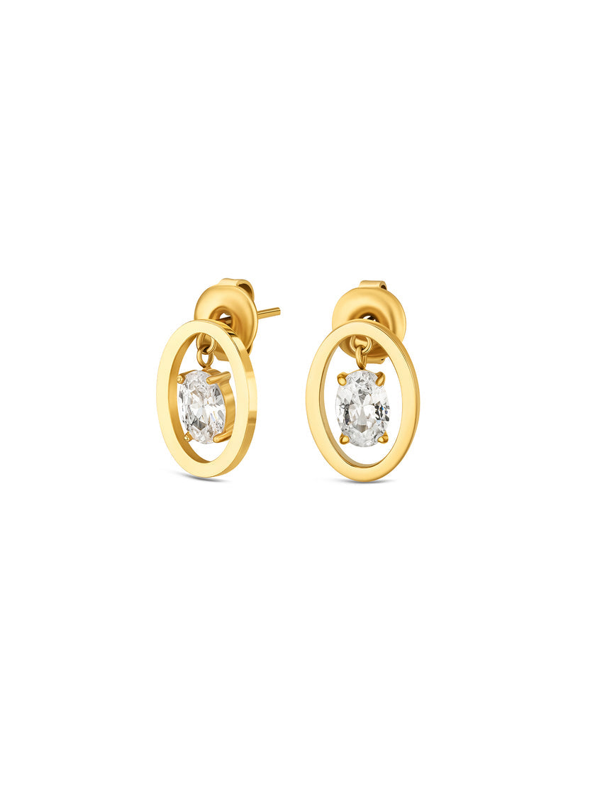 Ana Joalheiros - Brincos Dourados - Brincos One Set Colar & Brincos One Birthstone April OJSET24G04 Branco