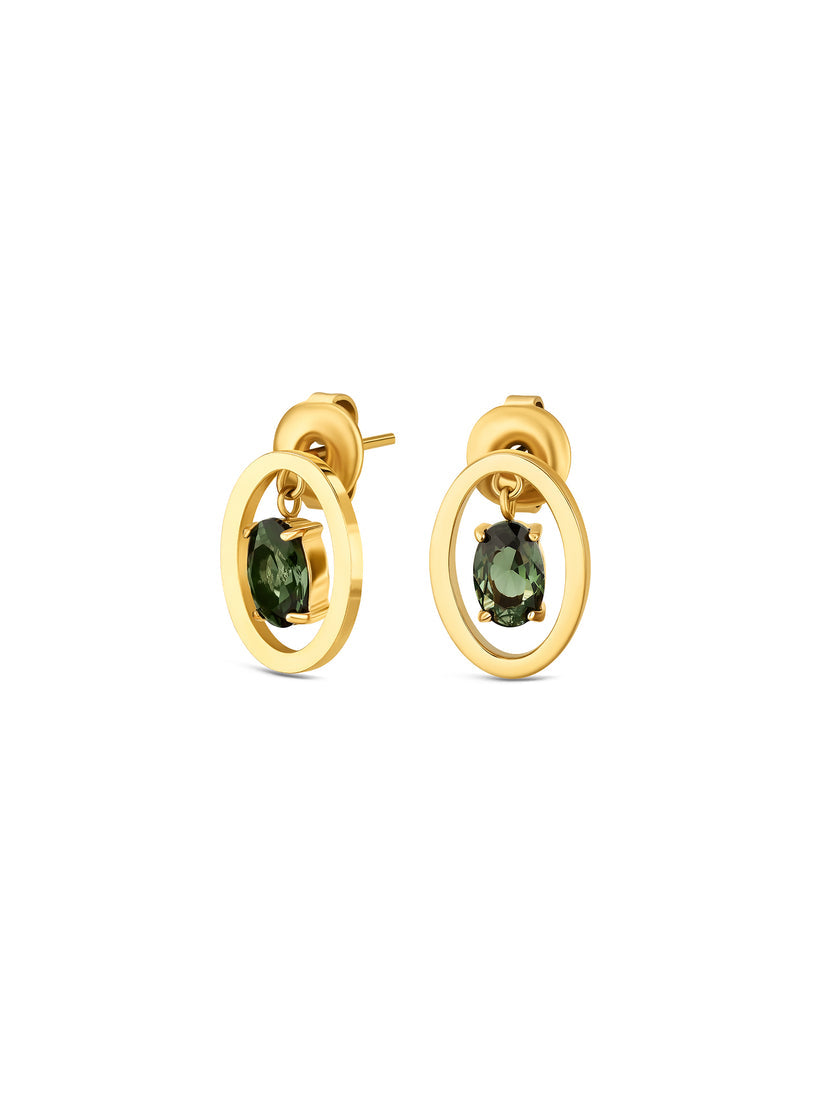 Ana Joalheiros - Brincos Dourados - Brincos One Set Colar & Brincos One Birthstone May OJSET24G05 Verde