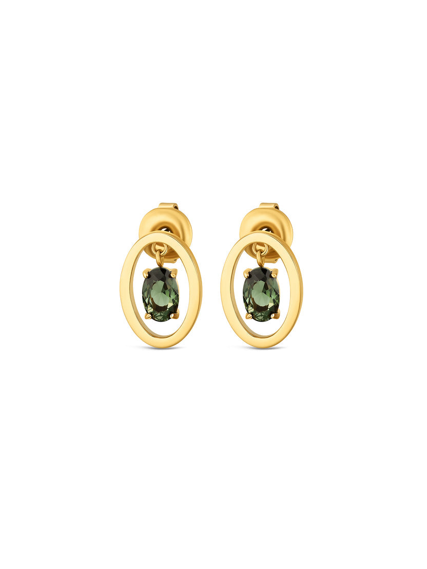 Ana Joalheiros - Brincos Dourados - Brincos One Set Colar & Brincos One Birthstone May OJSET24G05 Verde Escuro