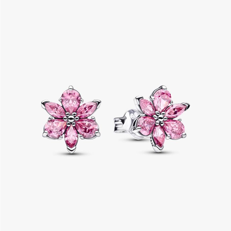 Ana Joalheiros - Brincos Pandora - Brincos de Prata Spike Flor Rosa 292633C02