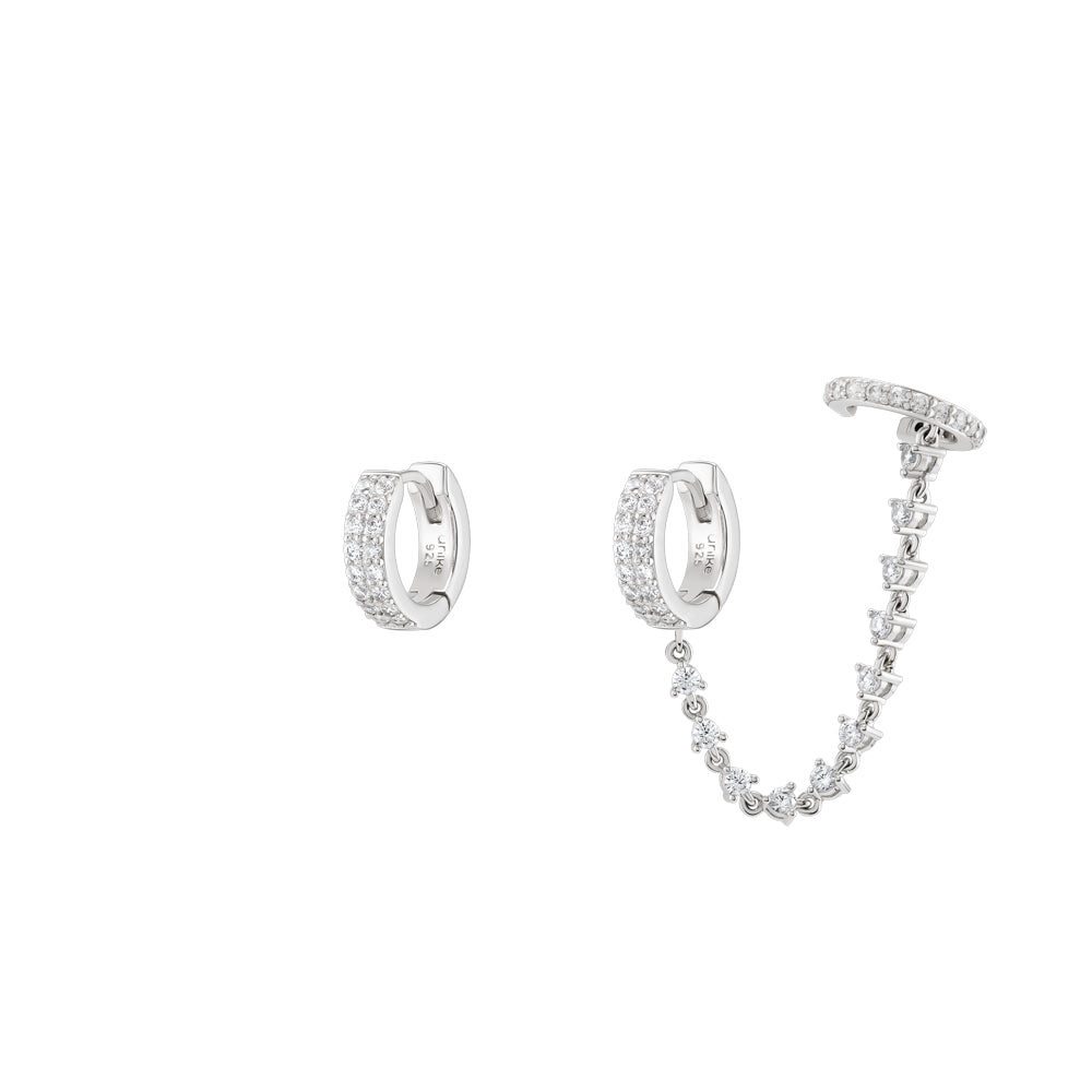Ana Joalheiros - Brincos Prata - Brincos de prata Glow Shiny Chain and Ear Cuf 
