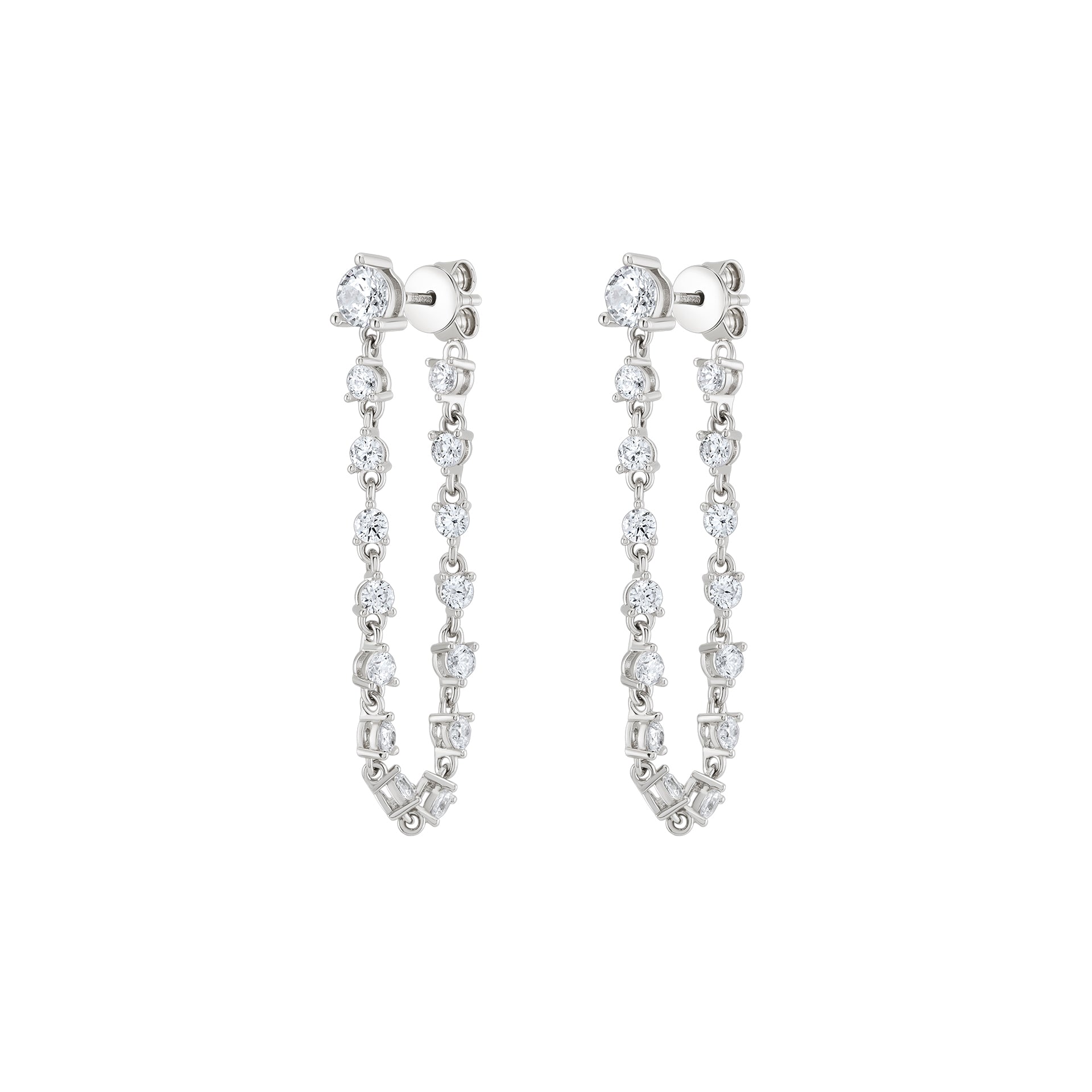 Ana Joalheiros - Brincos Prata - Brincos compridos Unike Glow Star Chain em prata com zircónias brancas