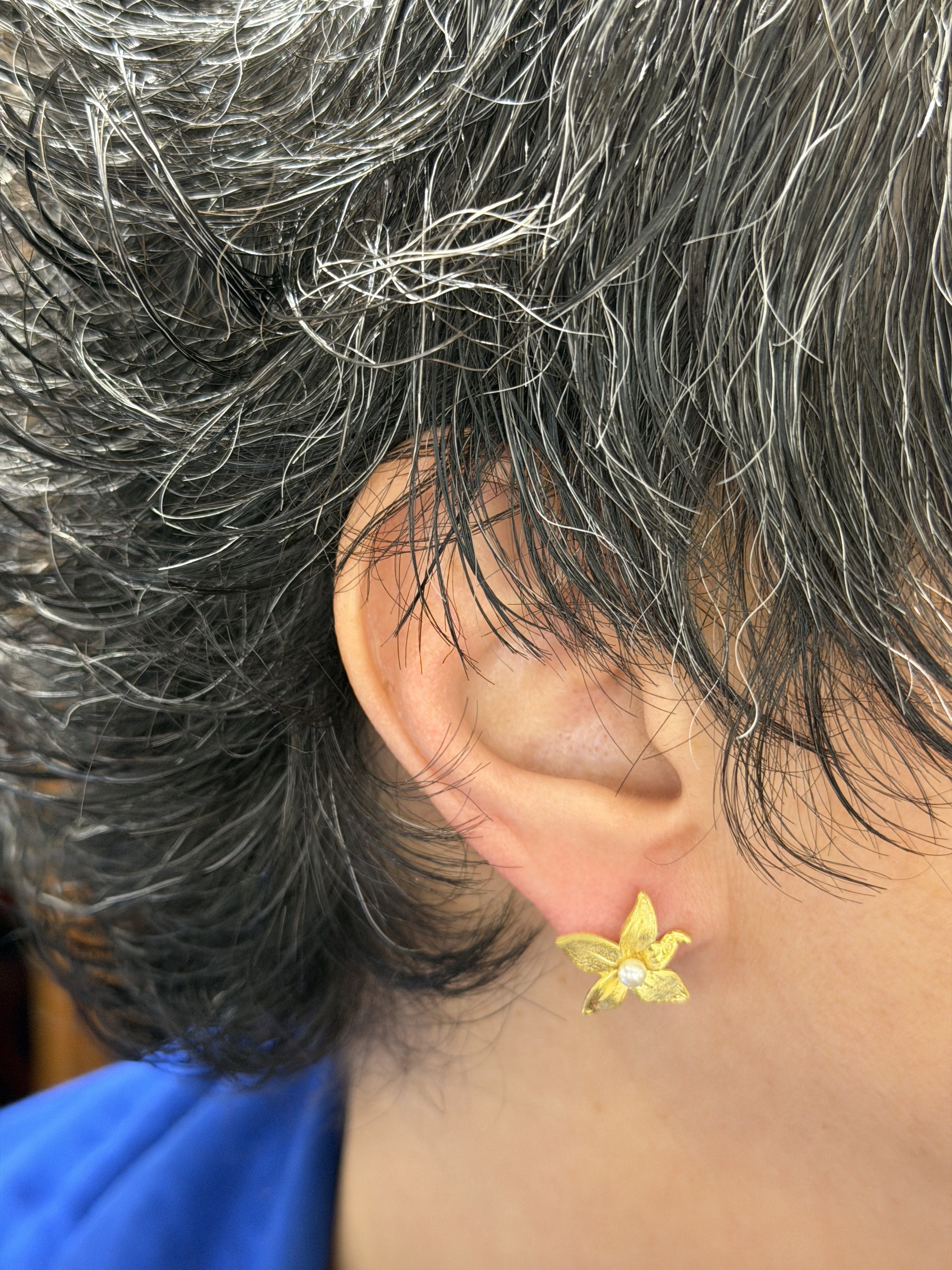 Ana Joalheiros - Brincos em Prata - Brincos Dourados Ana Joalheiros Jasmim brincos na orelha BR13956-D1