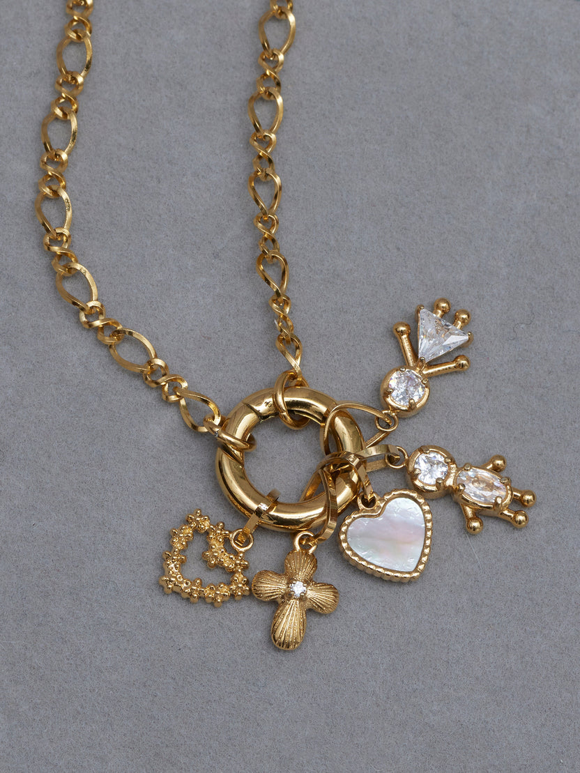 Ana Joalheiros - Peças One - Charm One Energy Pure Heart Golden OJEBC729 conjunto