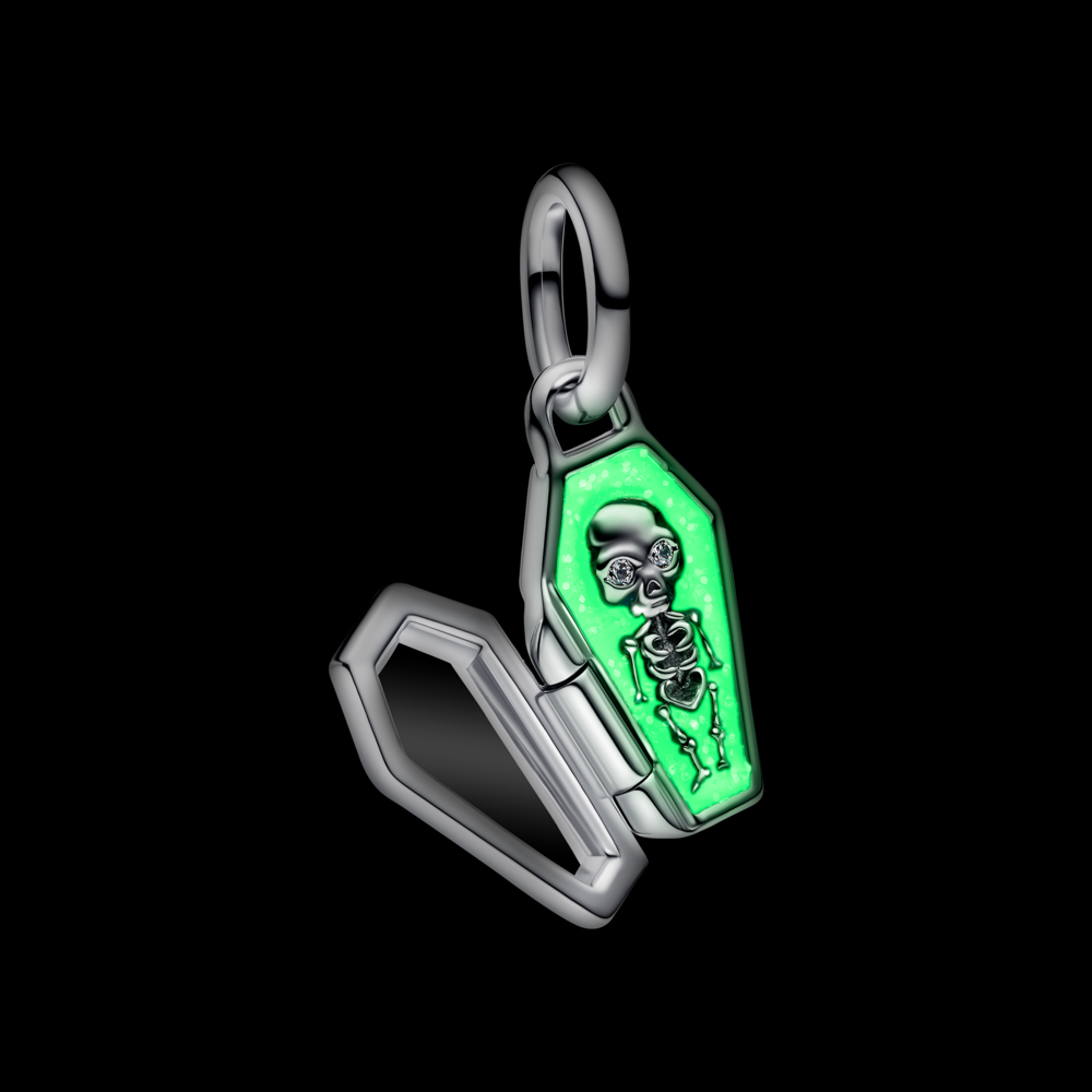 Ana Joalheiros - Pandora Charms - Charm pandora com caixão que brilha no escuro