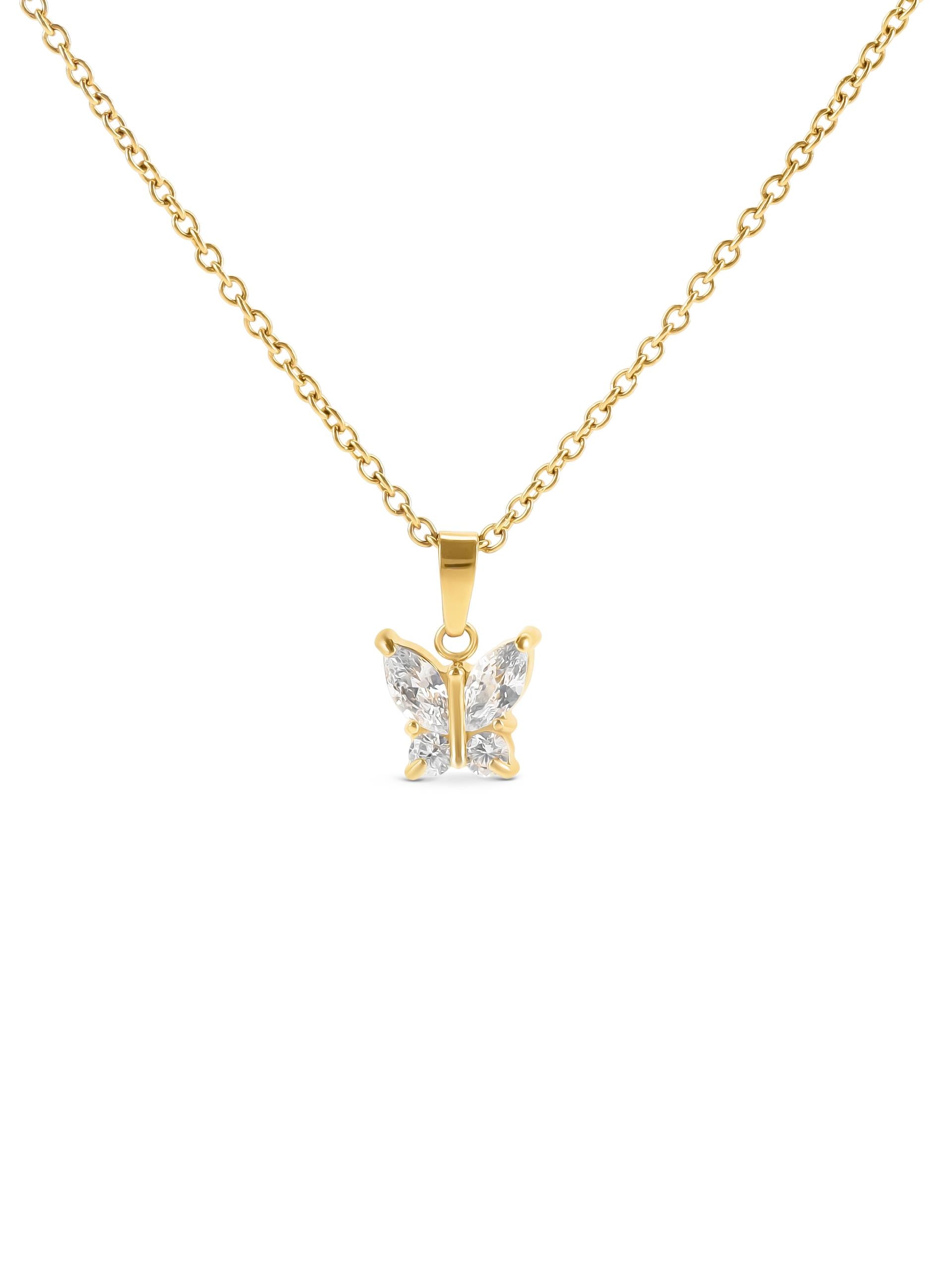 Ana Joalheiros - Colares Dourados - Colar Dourado One  Butterfly Crystal Golden OJBN03G 