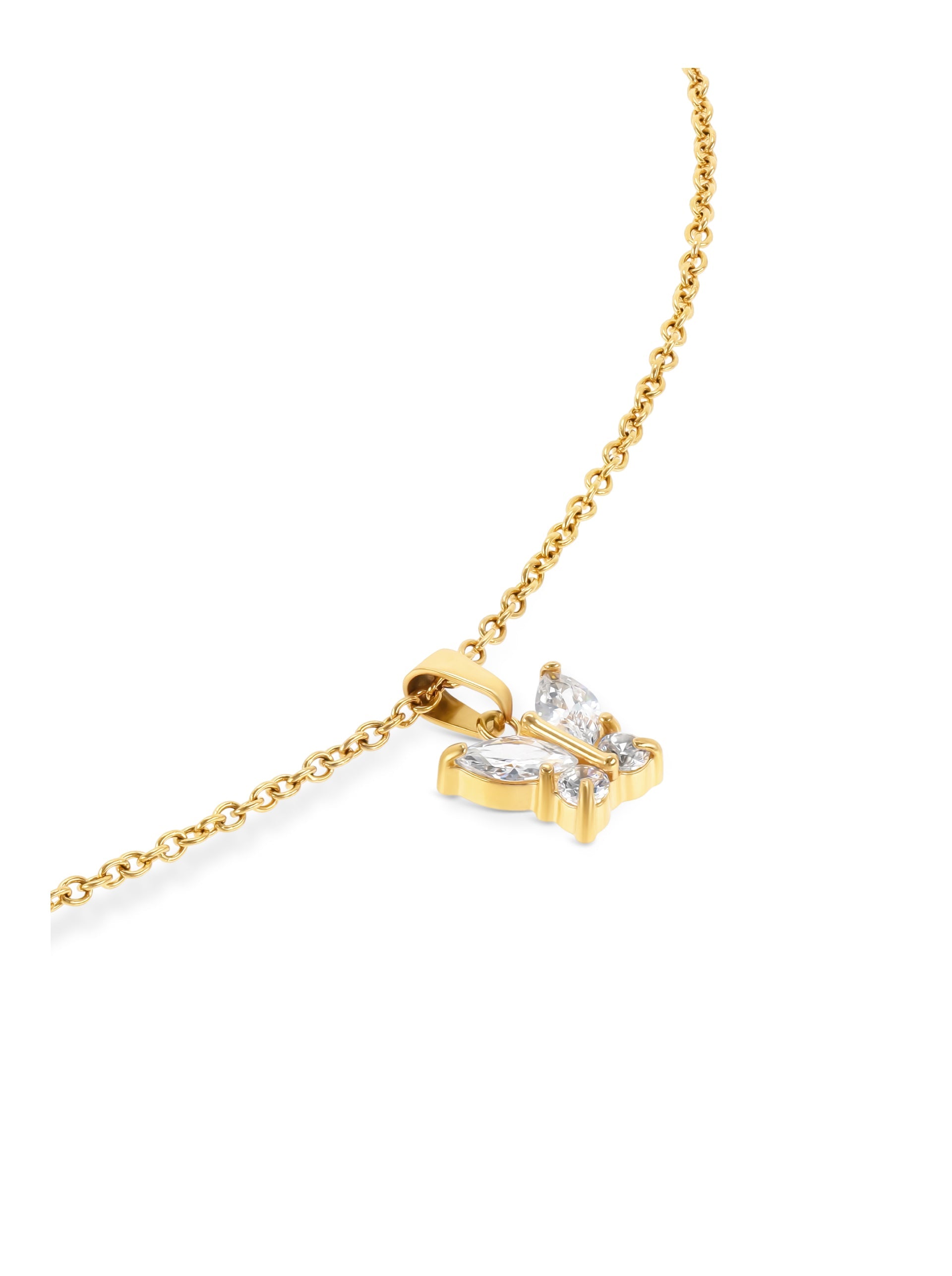 Ana Joalheiros - Colares Dourados - Colar Dourado One Butterfly Crystal Golden OJBN03G Borboleta