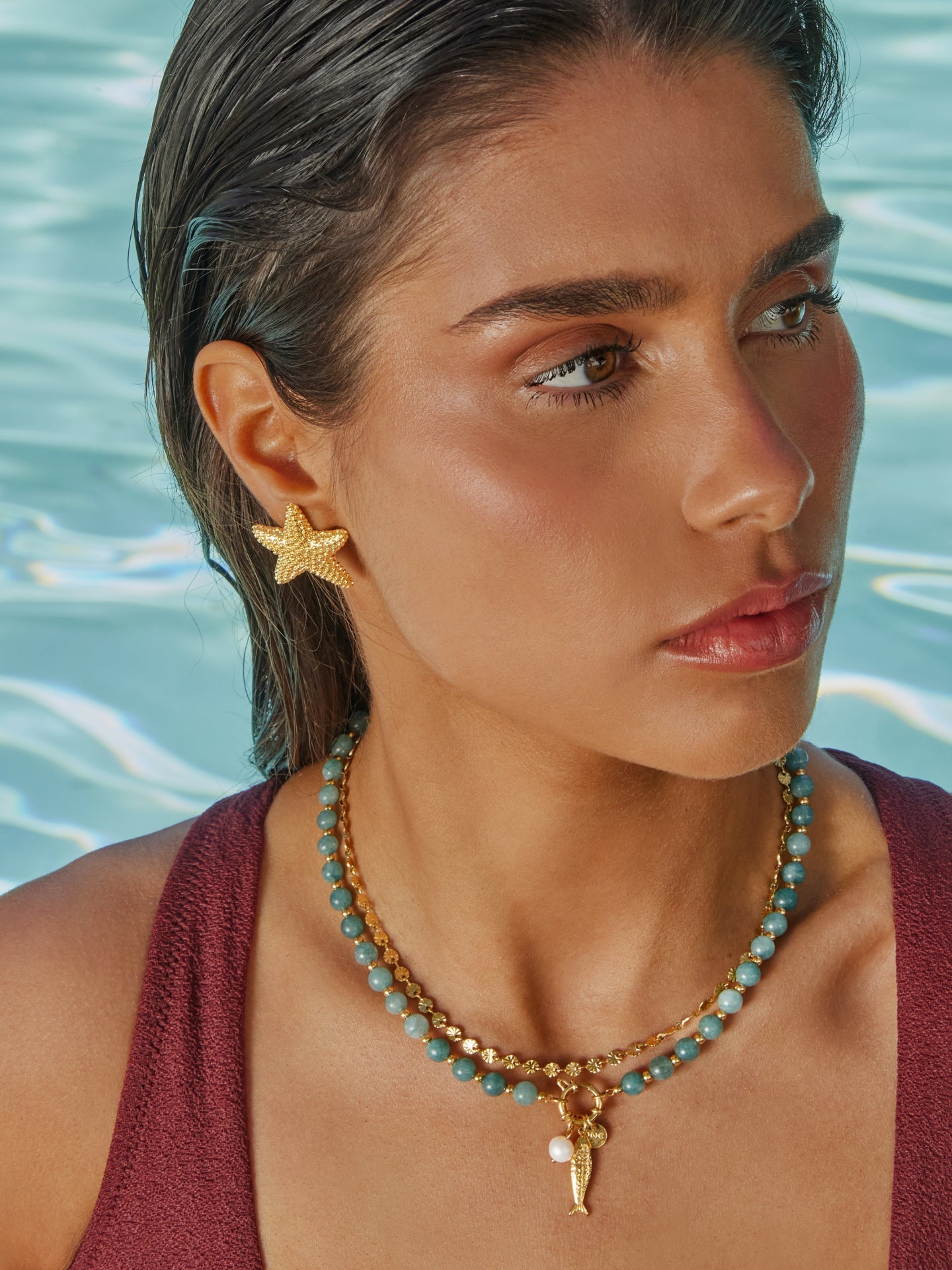 Ana Joalheiros - Colares Dourados - Colar Dourado One Carmela Blue Ocean OJNN106G Percoço