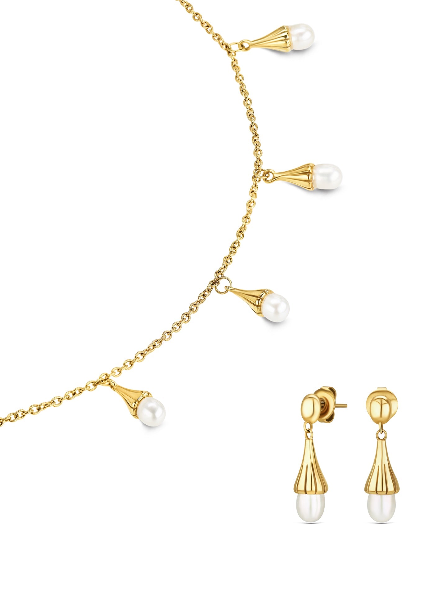 Ana Joalheiros - Colares Dourados - Colar Dourado One OJSET26G  Brincos One Sea Pearl Gold