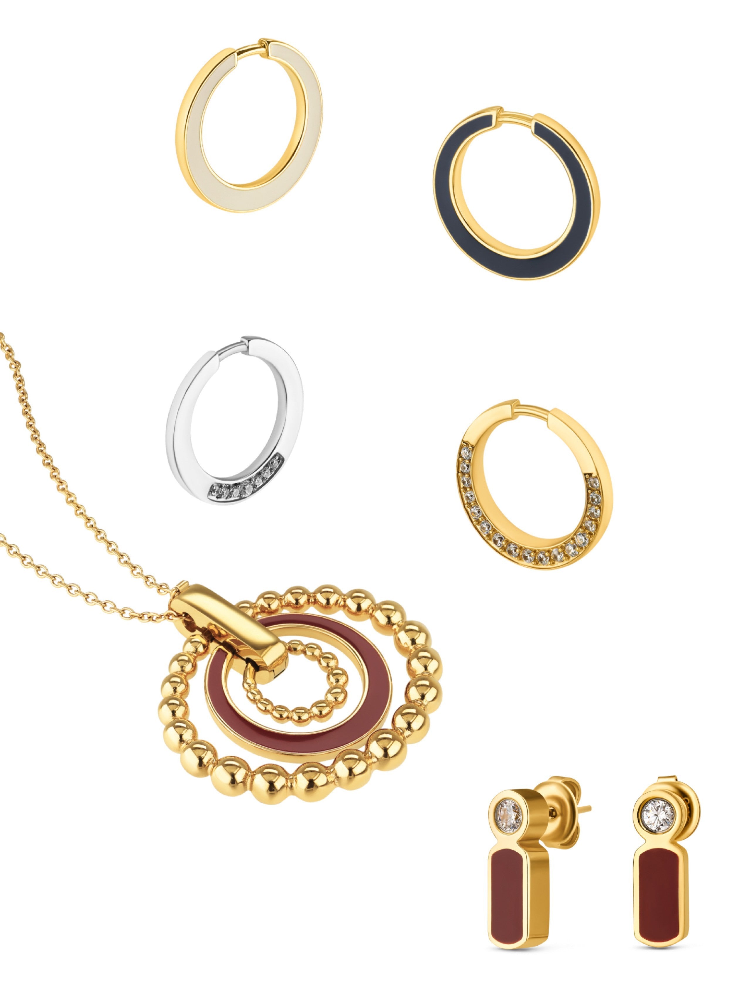Ana Joalheiros - Colares Dourados - Colar Dourado One Colar e Brincos One Senhora Mood Rouge Gold OJSET17G 