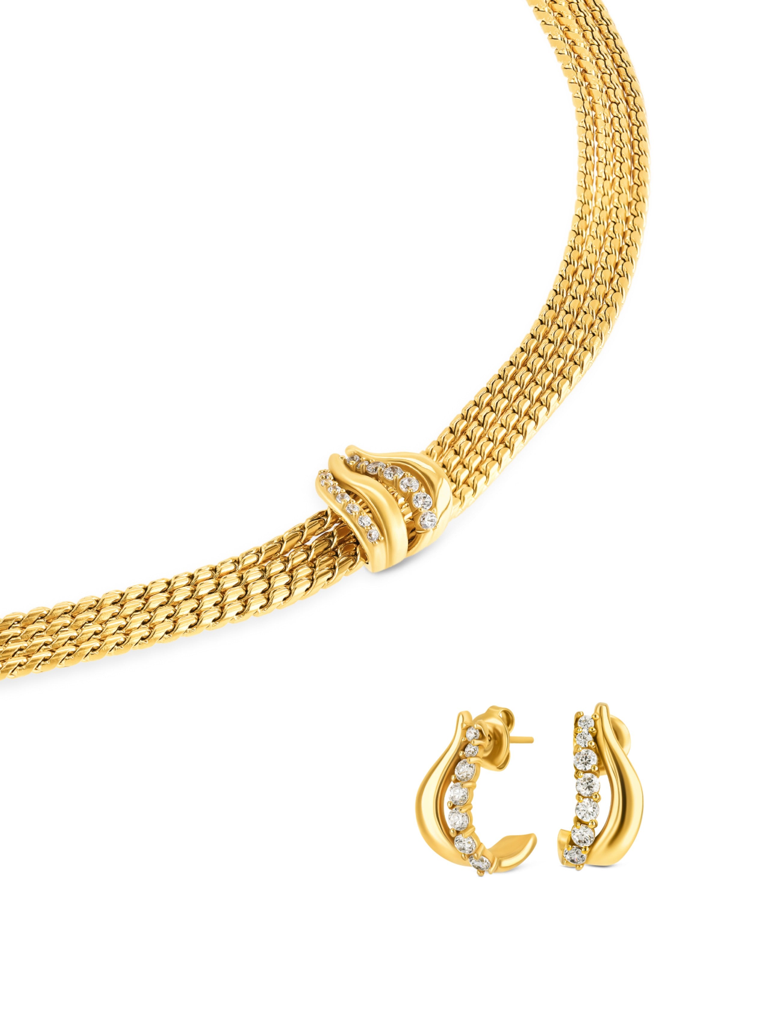 Ana Joalheiros - Colares Dourados - Colar Dourado One Set Colar & Brincos One Stella Gold OJSET15G 