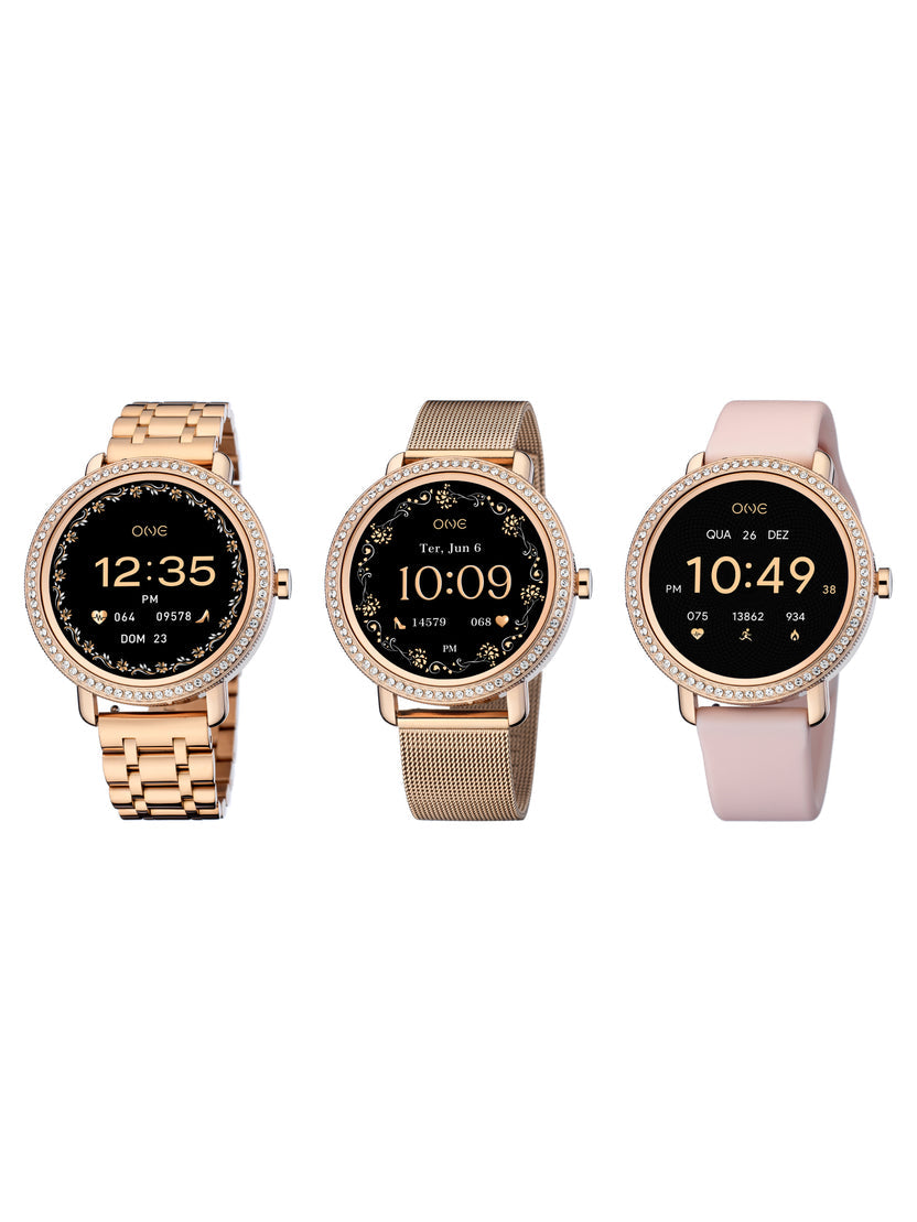 Box Relógio Smartwatch One Senhora Mini Spark Rose Gold