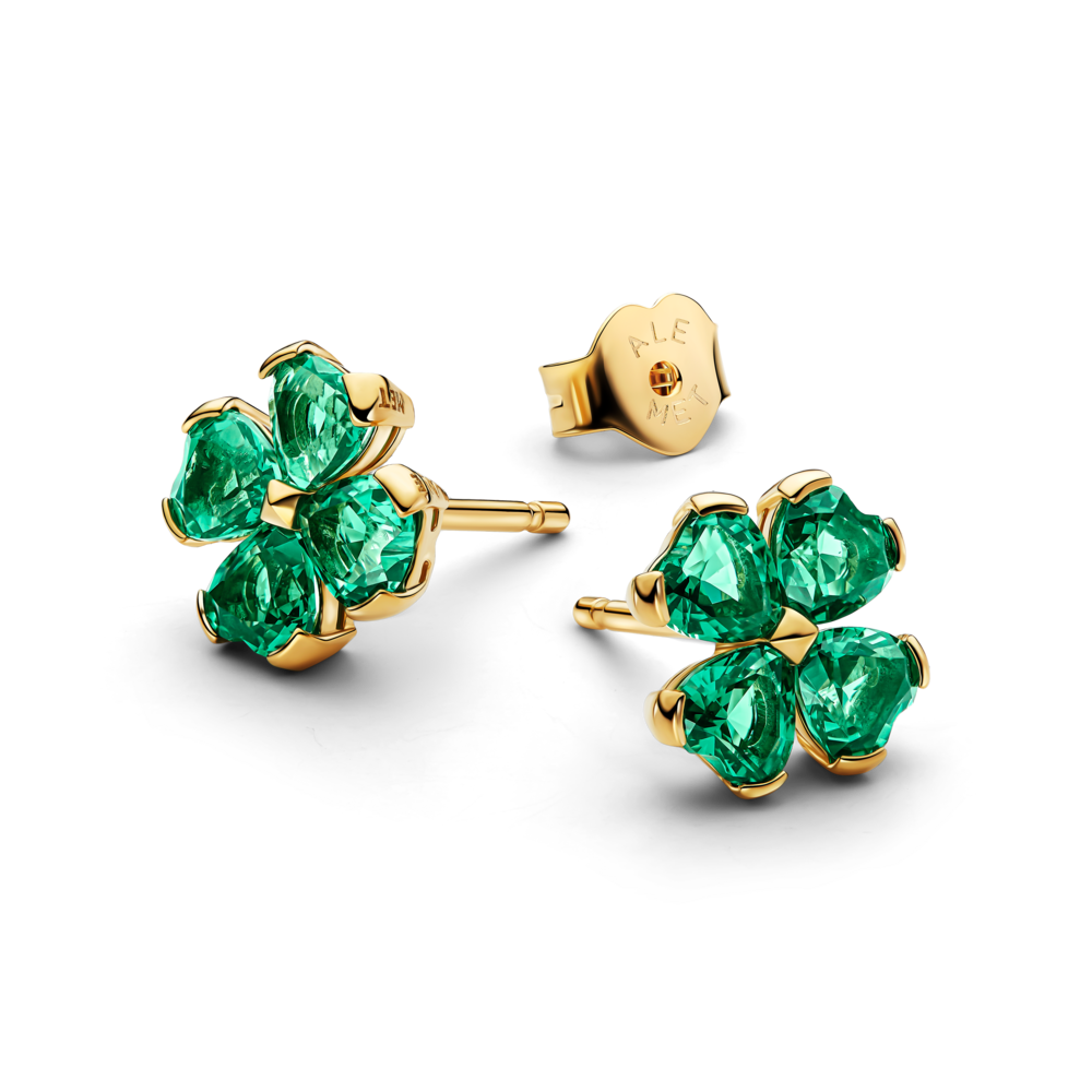 Brincos Pandora Espigão Trevo da Sorte Verde