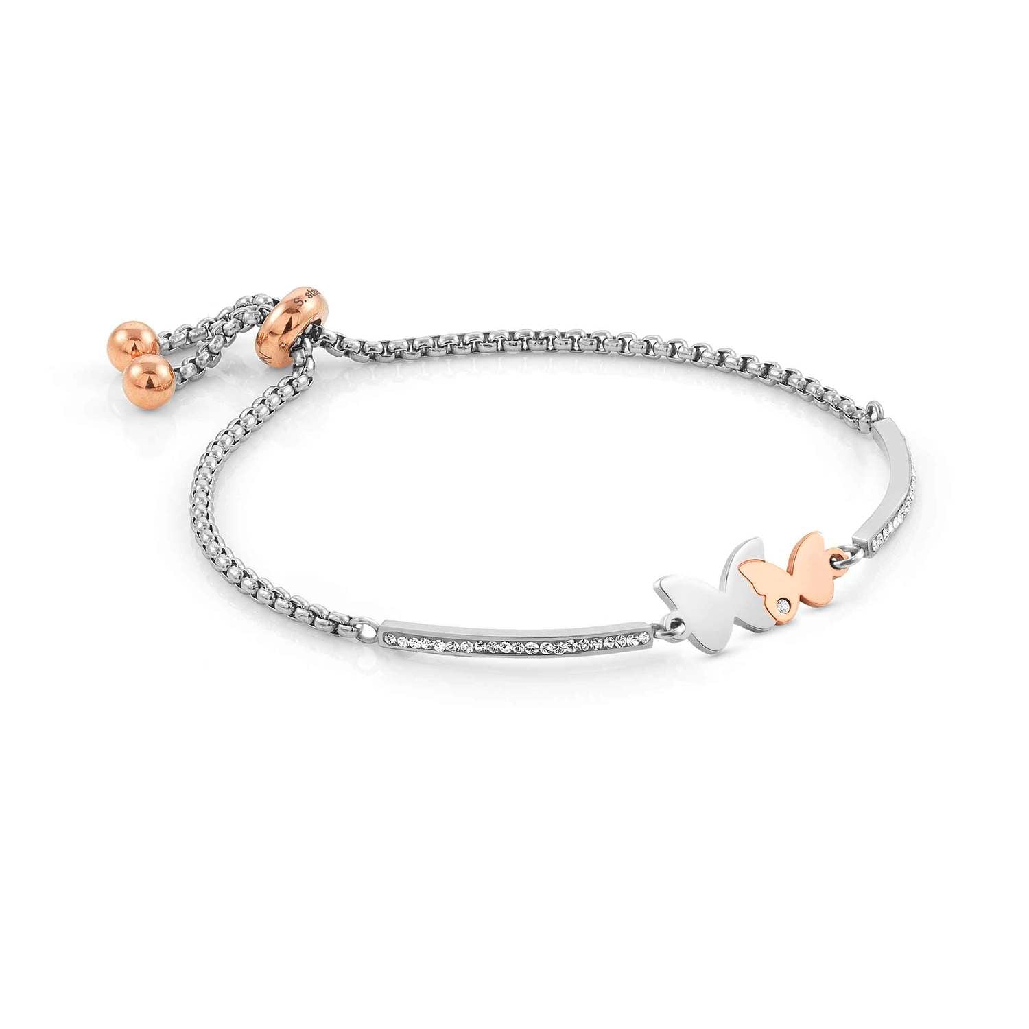 Ana Joalheiros - Nomination pulseiras - Pulseira aço inoxidavel rosa com borboletas Milleluci