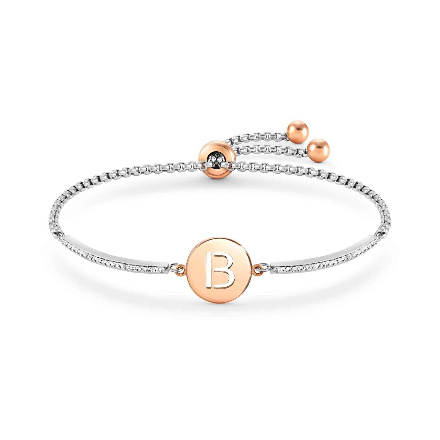 Ana Joalheiros - Pulseiras com iniciais - Pulseira Nonimation em aço inox com letra B Milleluci