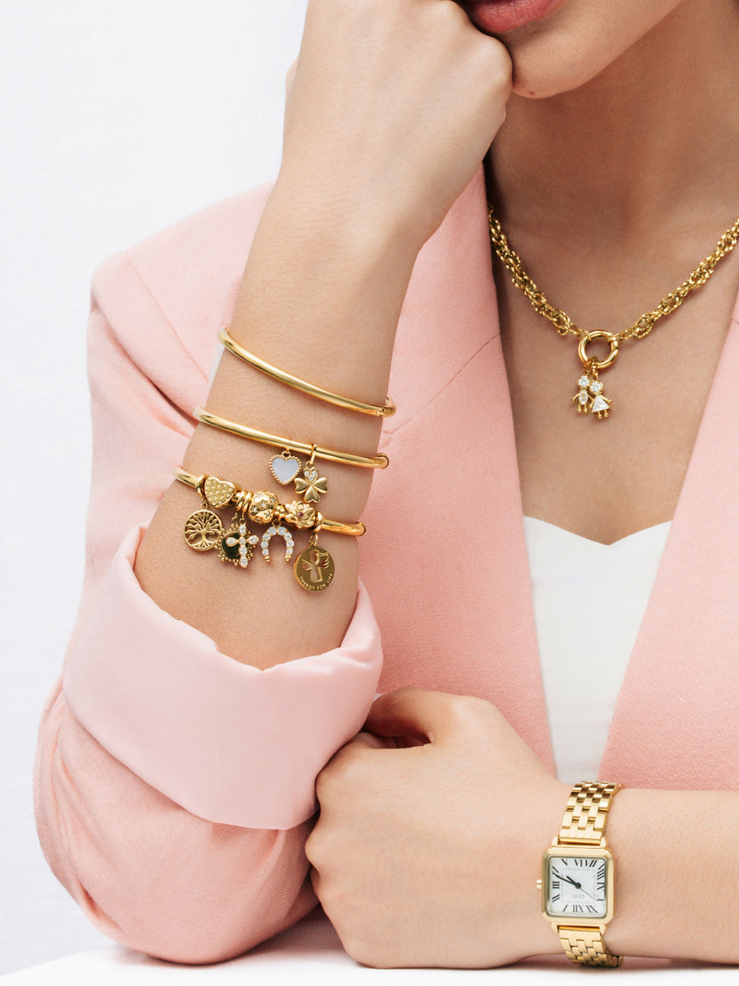 Ana Joalheiros - Pulseiras Douradas - Pulseira One  Energy Lucky Crystal Golden OJEBC721 Trevo pulso