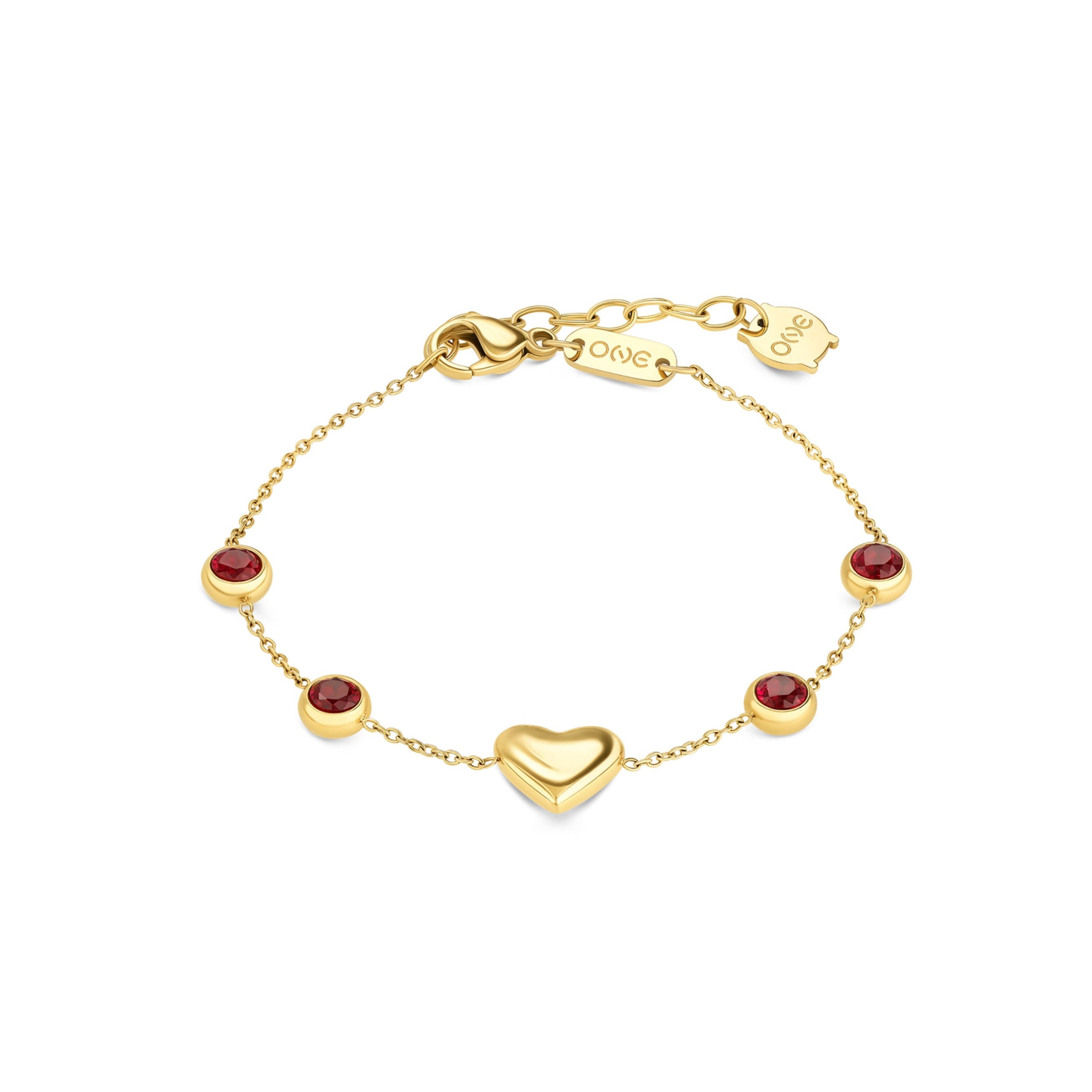 Ana Joalheiros - Pulseiras One - Pulseira One Red Spark Golden OJRDB01G Coração