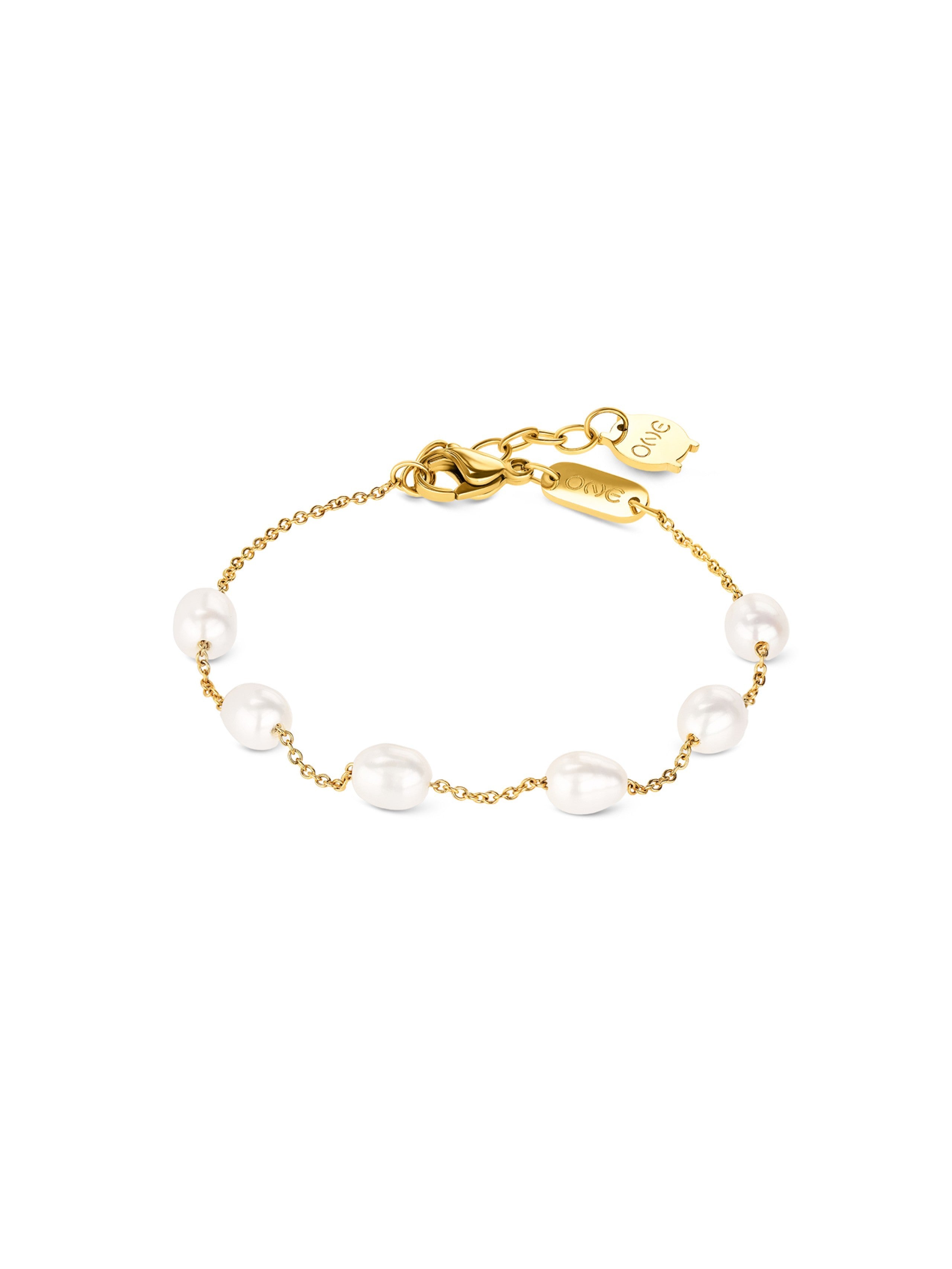 Ana Joalheiros - Pulseiras Douradas - Pulseira One Rose Infinite Pearl Golden OJRB05D 