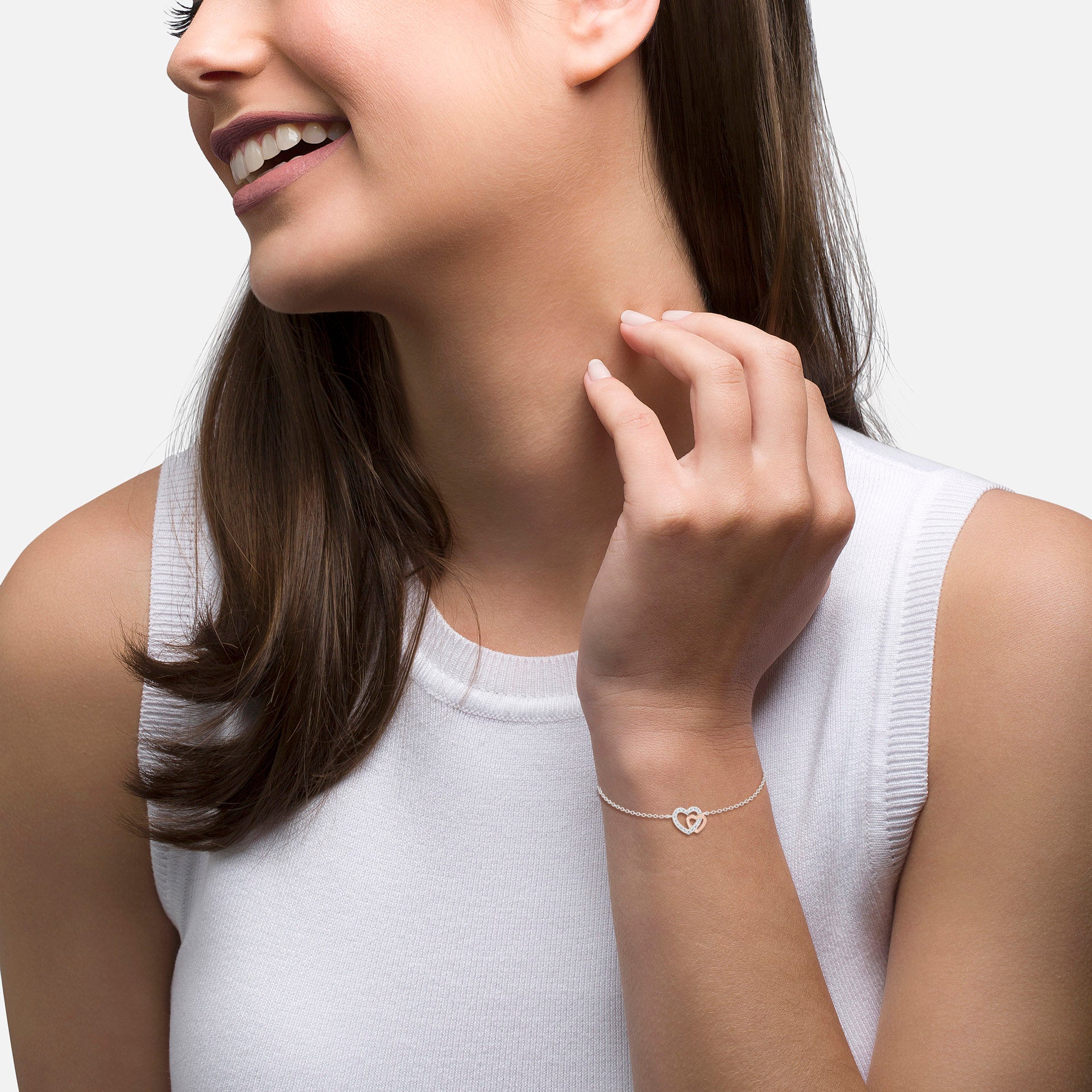 Ana Joalheiros - Pulseiras em Prata - Pulseira em prata Unike Classy & Chic Two Hearts com Rose Gold e zircónias