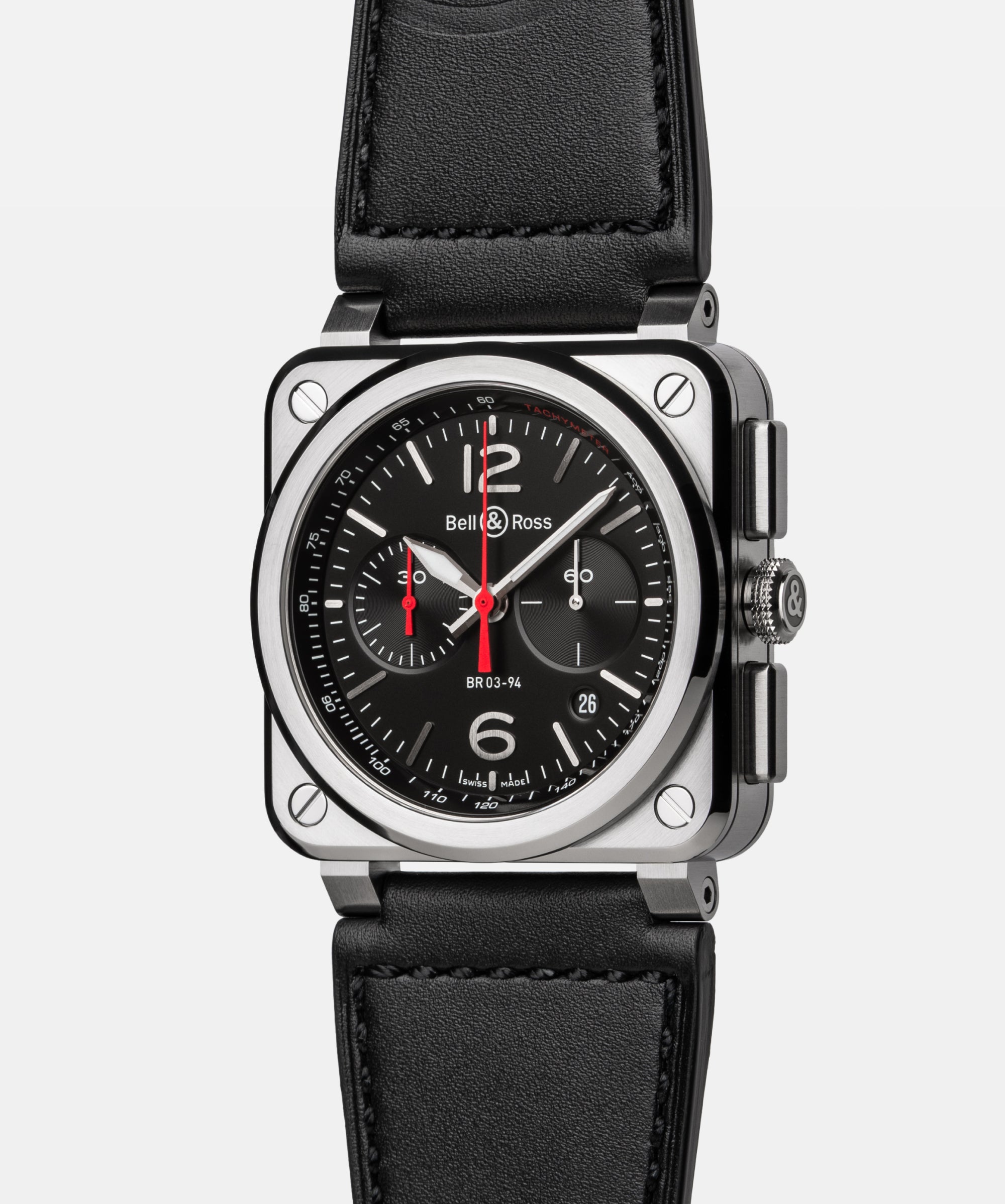 Ana Joalheiros - Relógios Bell & Ross  - Relógio para homem Bell & Ross BR 03-94 BLACK STEEL BR0394-BLC-ST/SCA Lateral Perspetiva