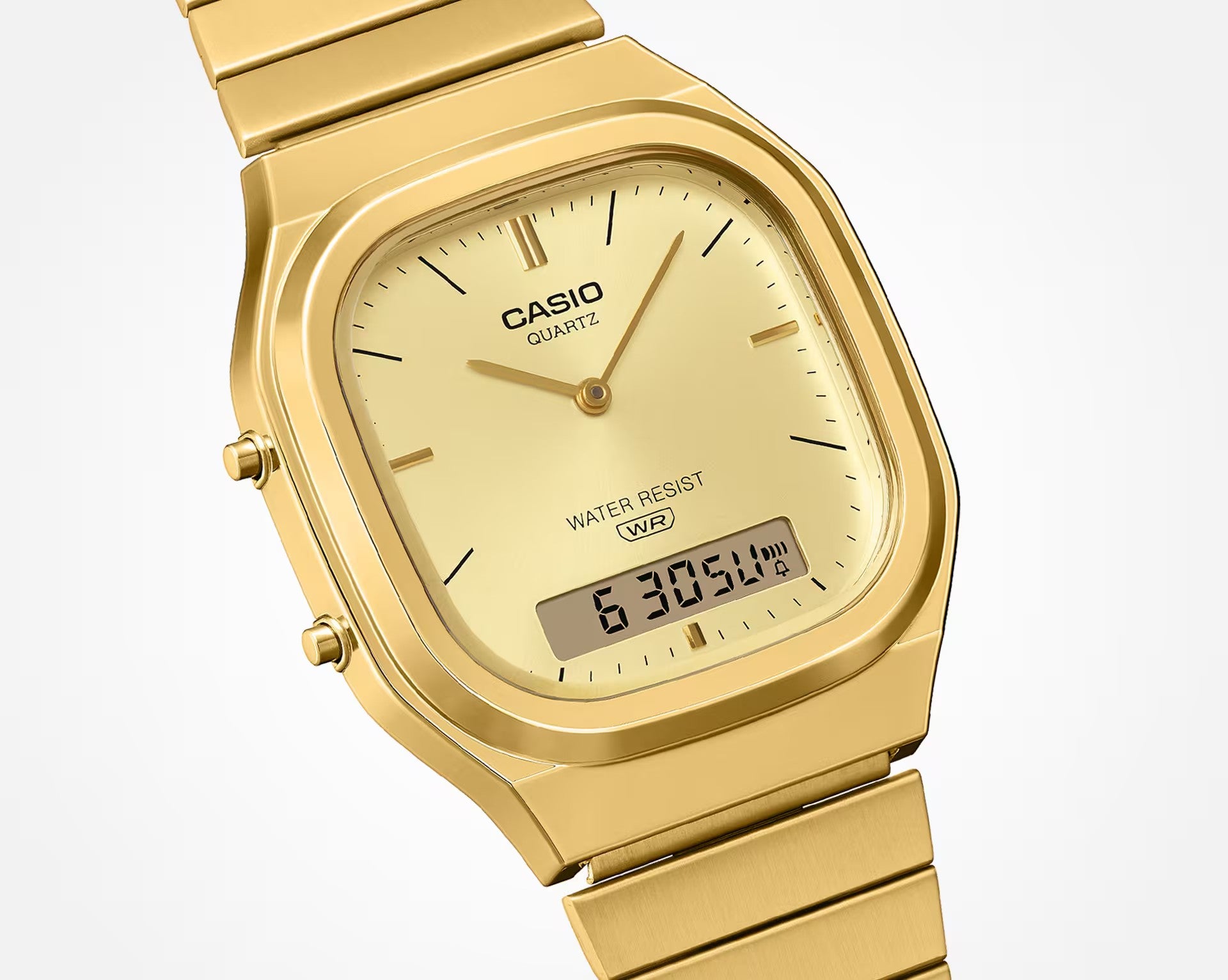 Ana Joalheiros - Relógios Casio - Relógio Casio Dourado Edgy Collection AQ-240EG-9AEF Lateral