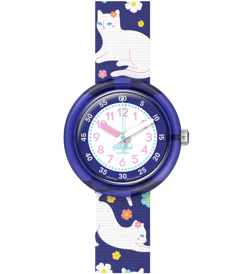 Ana Joalheiros - Relógios para Crianças - Relógio Infantil Flik Flak Fancy Cat frente 123456 