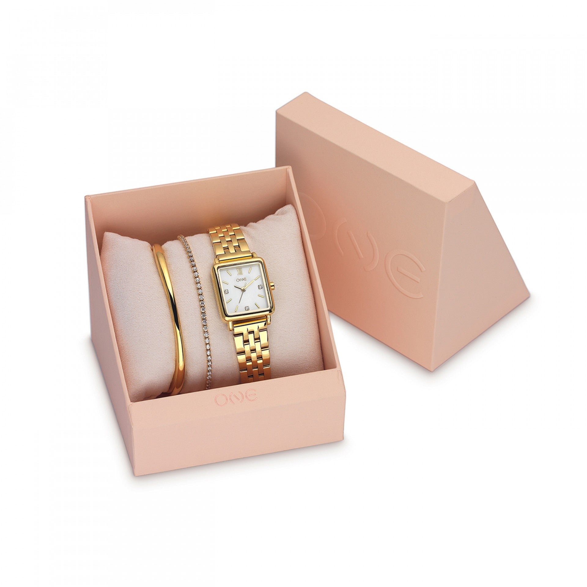 Ana Joalheiros - Relógios One - Relógio para mulher One  Dazzle Gold Relógio e Pulseiras OL9890SG52L Box