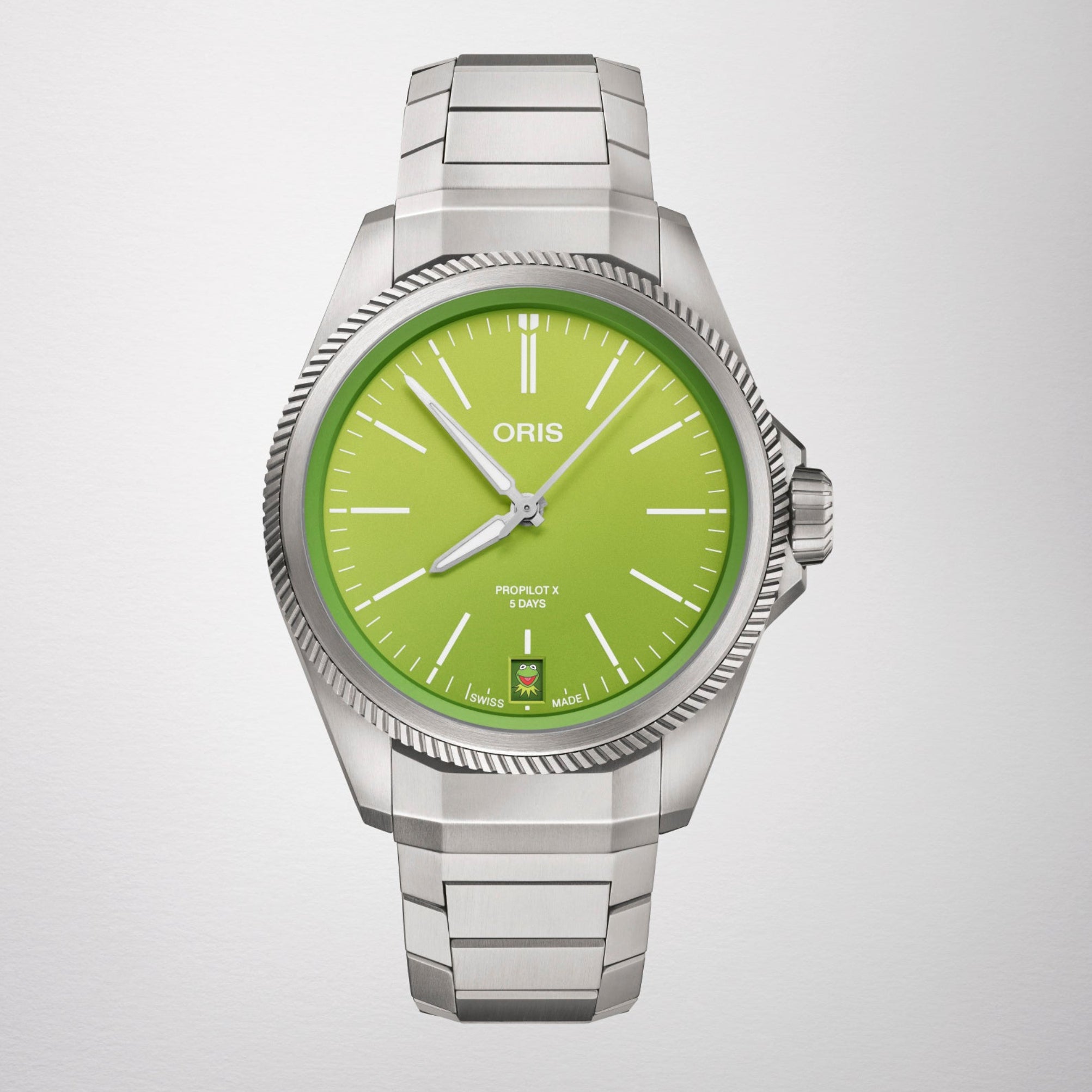 Ana Joalheiros - Relógios Oris - Relógio para homem Oris ProPilot X Kermit Edition OR400.7778.7157-SET Frente