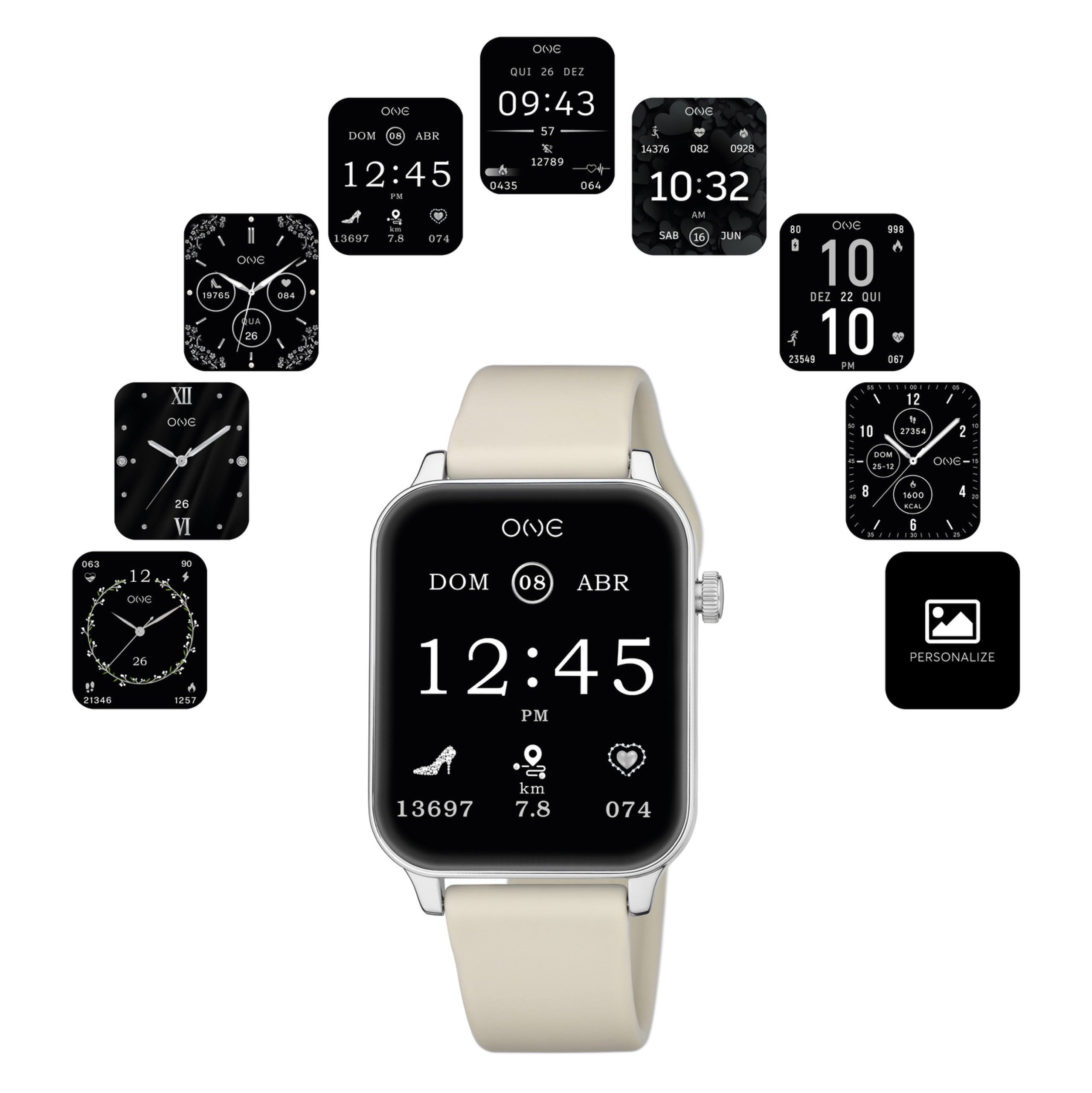 Ana Joalheiros - Relógios One - Relógio Smartwatch Mulher One Frame Beige Silicone OSW4197SS61L no Pulso